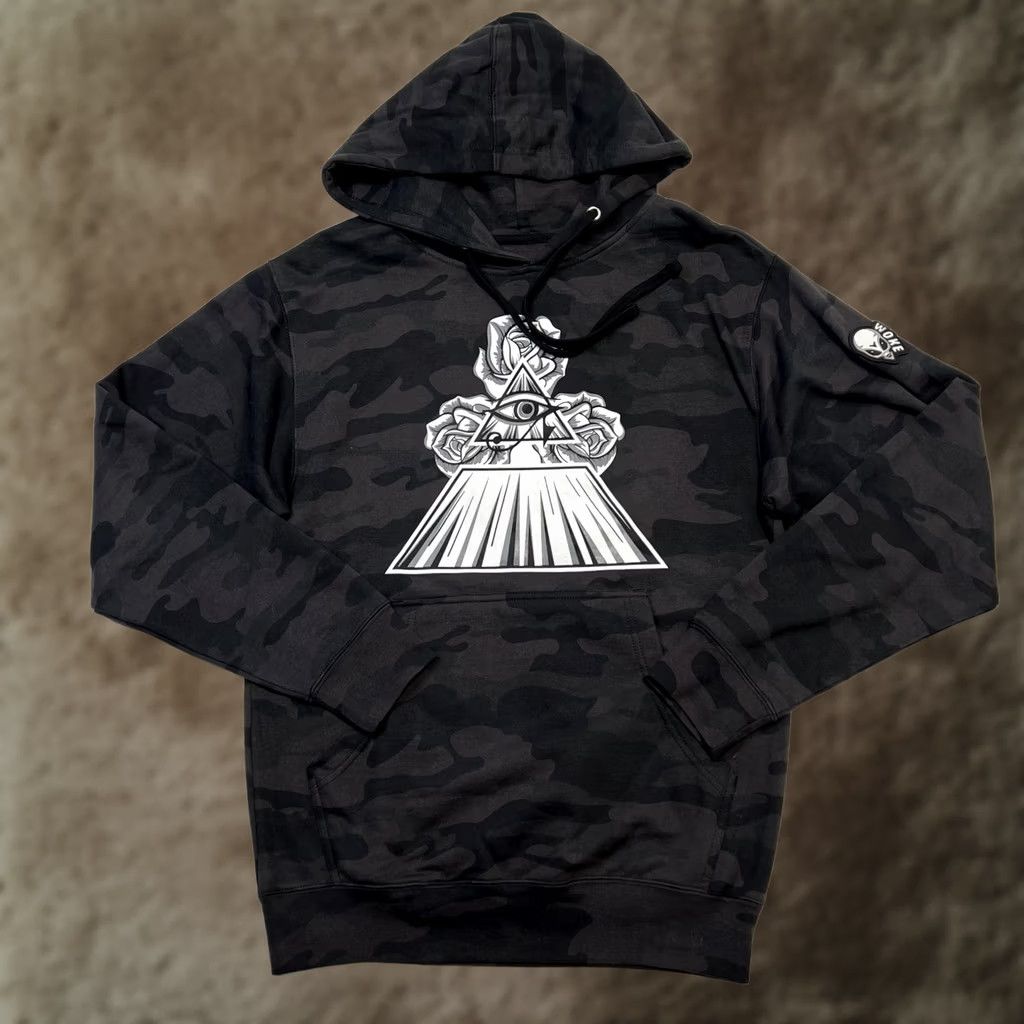 YoungLA YoungLA Hoodie Mens S Black Camouflage Pullover Illuminati Eye Roses Graphic Streetwear Size US S / EU 44-46 / 1 - 1 Thumbnail