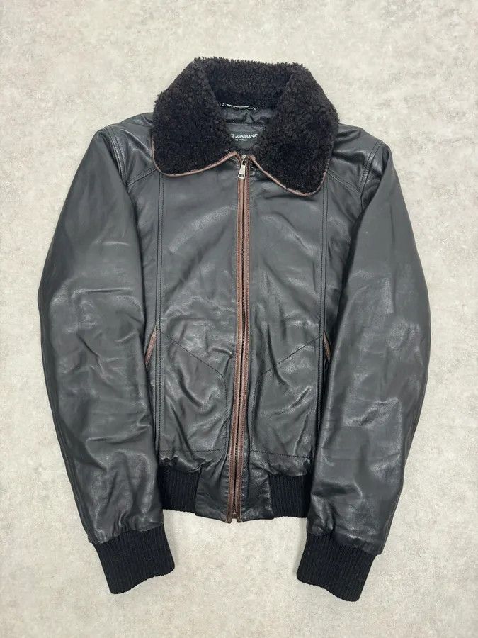 Dolce & Gabbana 2000s Dolce & Gabbana Aviator Black Shearling Collar Leather Jacket Size US M / EU 48-50 / 2 - 1 Thumbnail