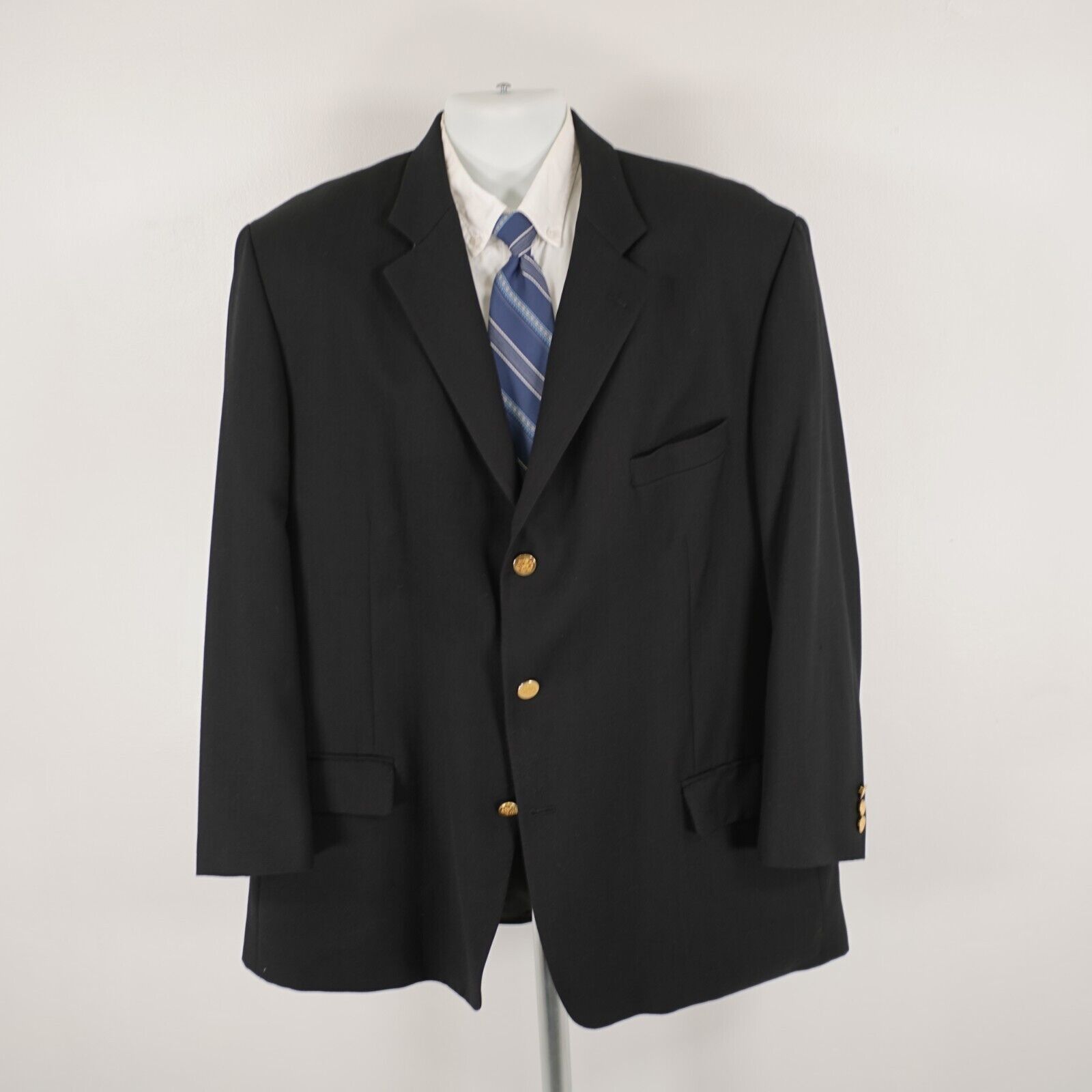 Pronto Uomo Pronto Uomo Thick Textured Worsted Wool Black 3 Gold Button Size 48L - 6 Thumbnail