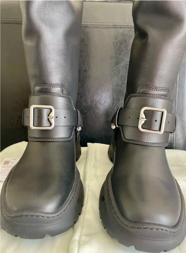 Burberry BNWT BNWT Burberry High Stomp Black Leather Boots Size US 7 / IT 37 - 2 Thumbnail