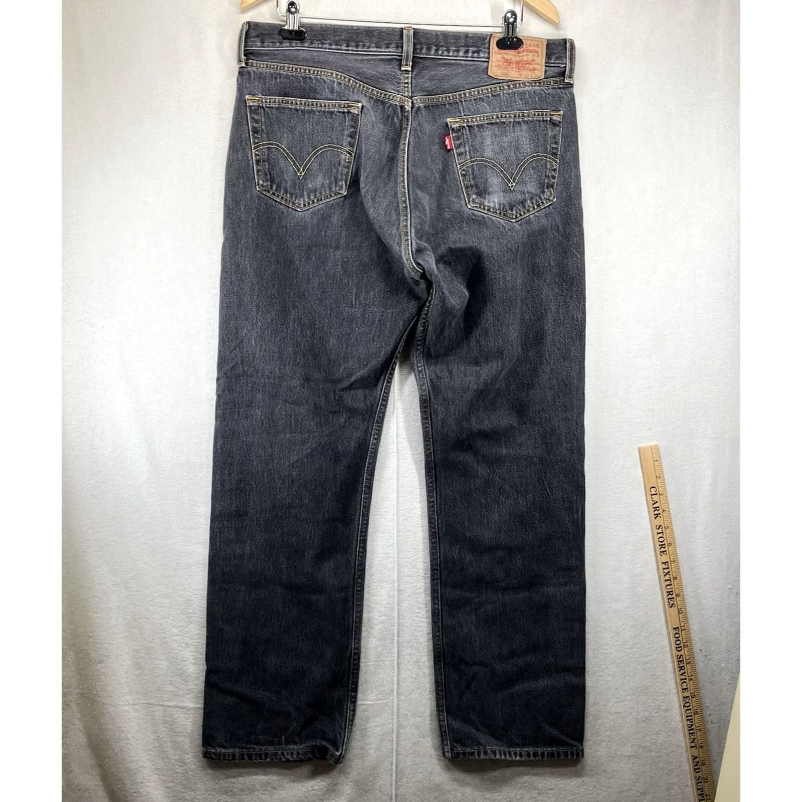 Levi's VINTAGE Levi's 501 Jeans Men’s 36x30 Black Faded Denim Button Fly 5-Pocket Straight Grunge 90s USA Leather Logo (If exact brand text allowed) Size US 36 / EU 52 - 2 Thumbnail