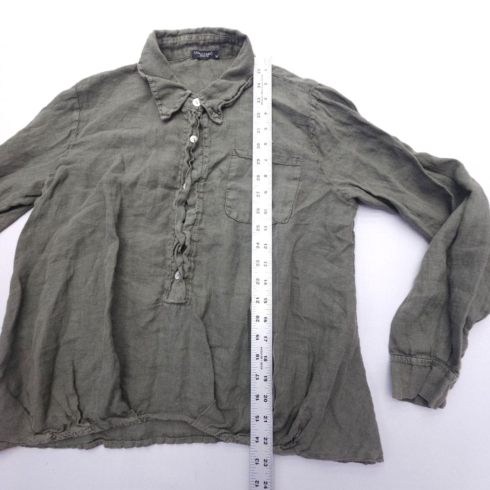 Vintage Lungo L'Arno 100% Linen Top Button Blouse Size Medium Green Italy Coastal Size M / US 6-8 / IT 42-44 - 6 Thumbnail