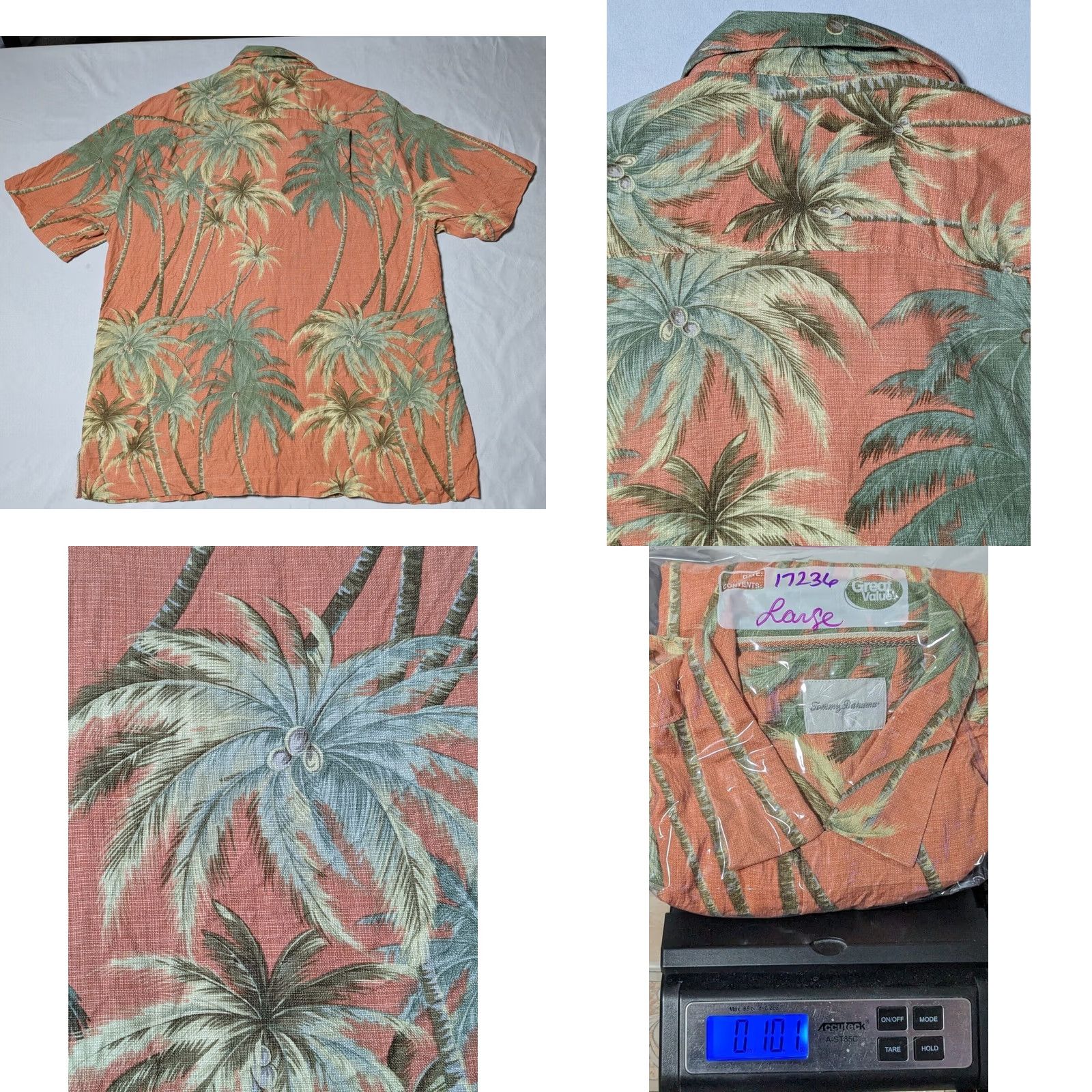Tommy Bahama TOMMY BAHAMA Men Large Silk Orange Coconut Tree Print Hawaiian Shirt Size US L / EU 52-54 / 3 - 9 Thumbnail