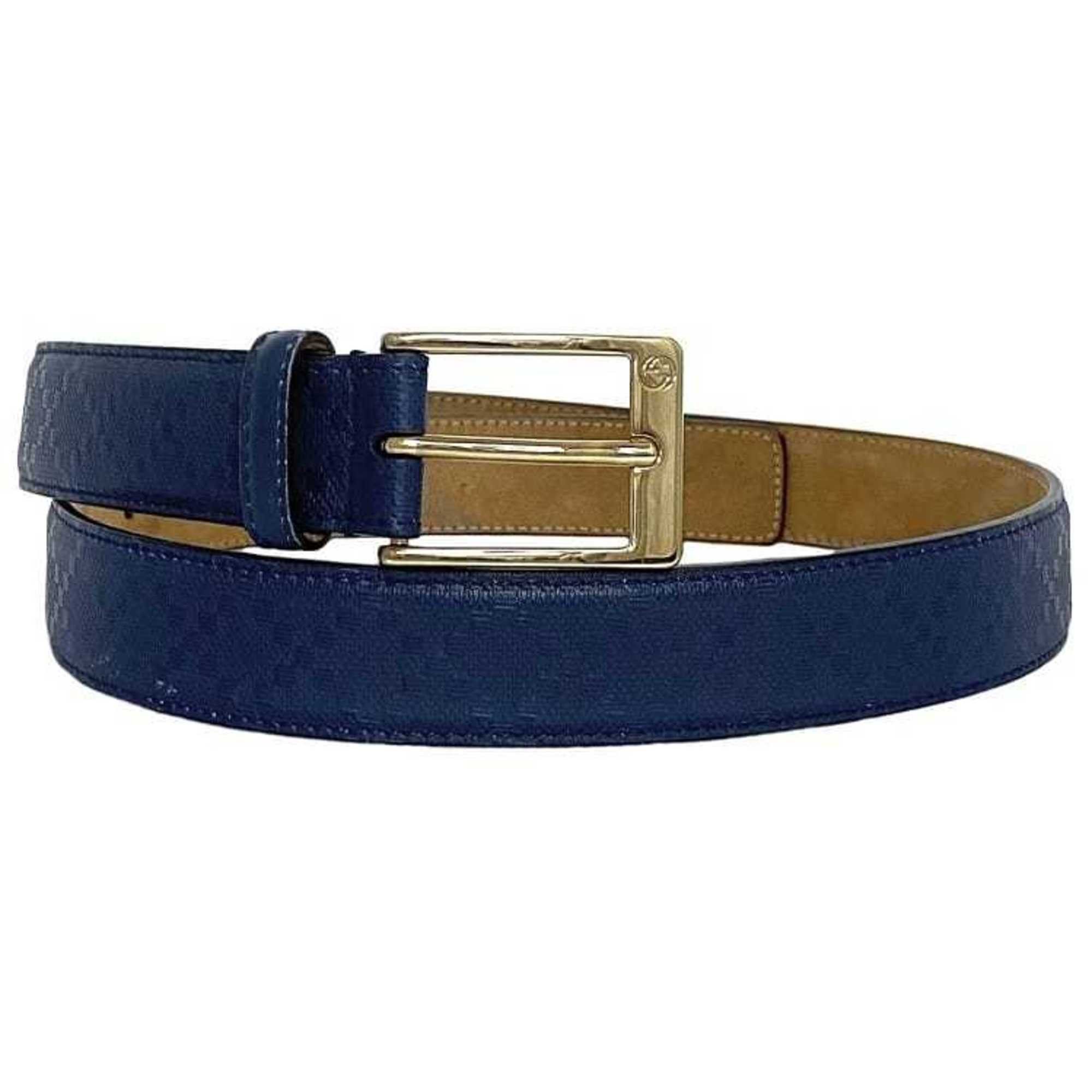 image of Gucci Belt Navy Interlocking Diamante 525040 30Mm Waist Leather Gucci GG Square Buckle, Women's