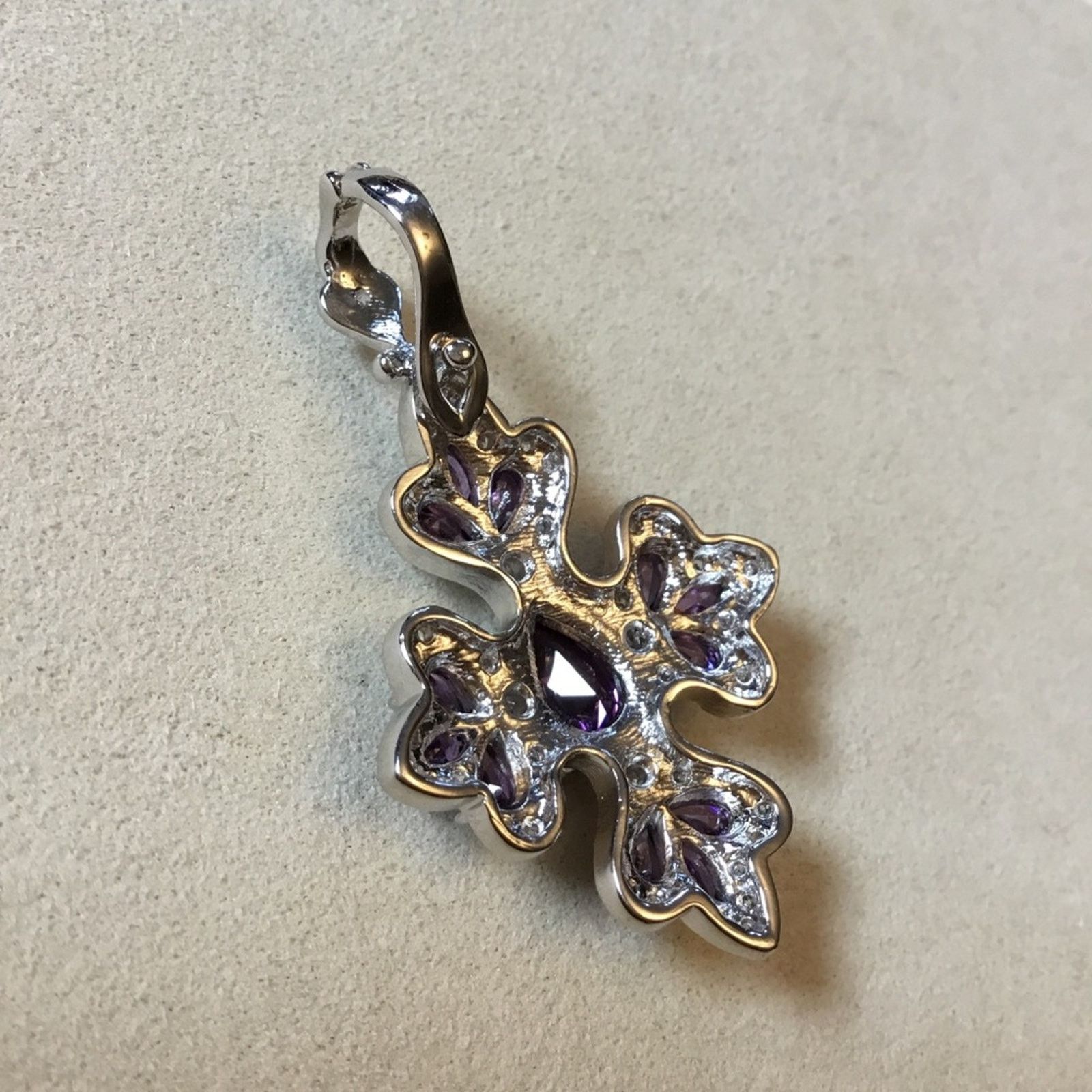 Other Sterling Silver Purple Crystal Flower Pendant Size ONE SIZE - 5 Thumbnail