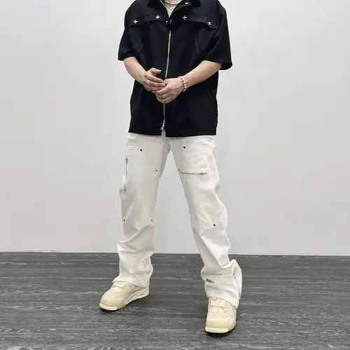Designer Zipper Split Flare White Cargo Pants Size US 32 / EU 48 - 1 Thumbnail