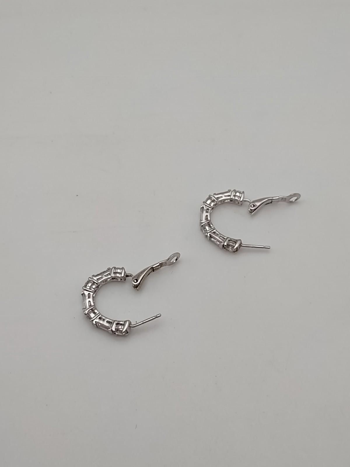 The Unbranded Brand Sterling 925 CZ Hoop Earrings Baguette Round Huggie Size ONE SIZE - 3 Thumbnail