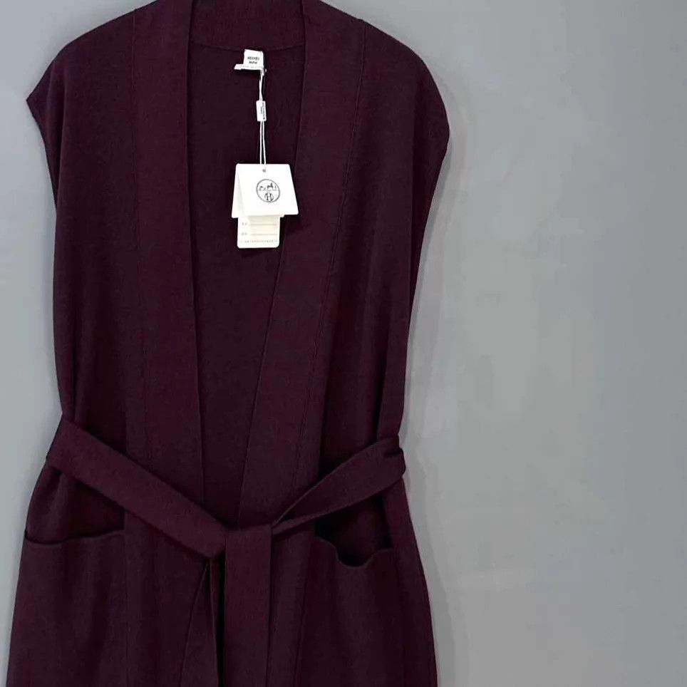 Hermes HERMES Wine Red Cashmere Sleeveless Cardigan Dress Size XS / US 0-2 / IT 36-38 - 2 Thumbnail