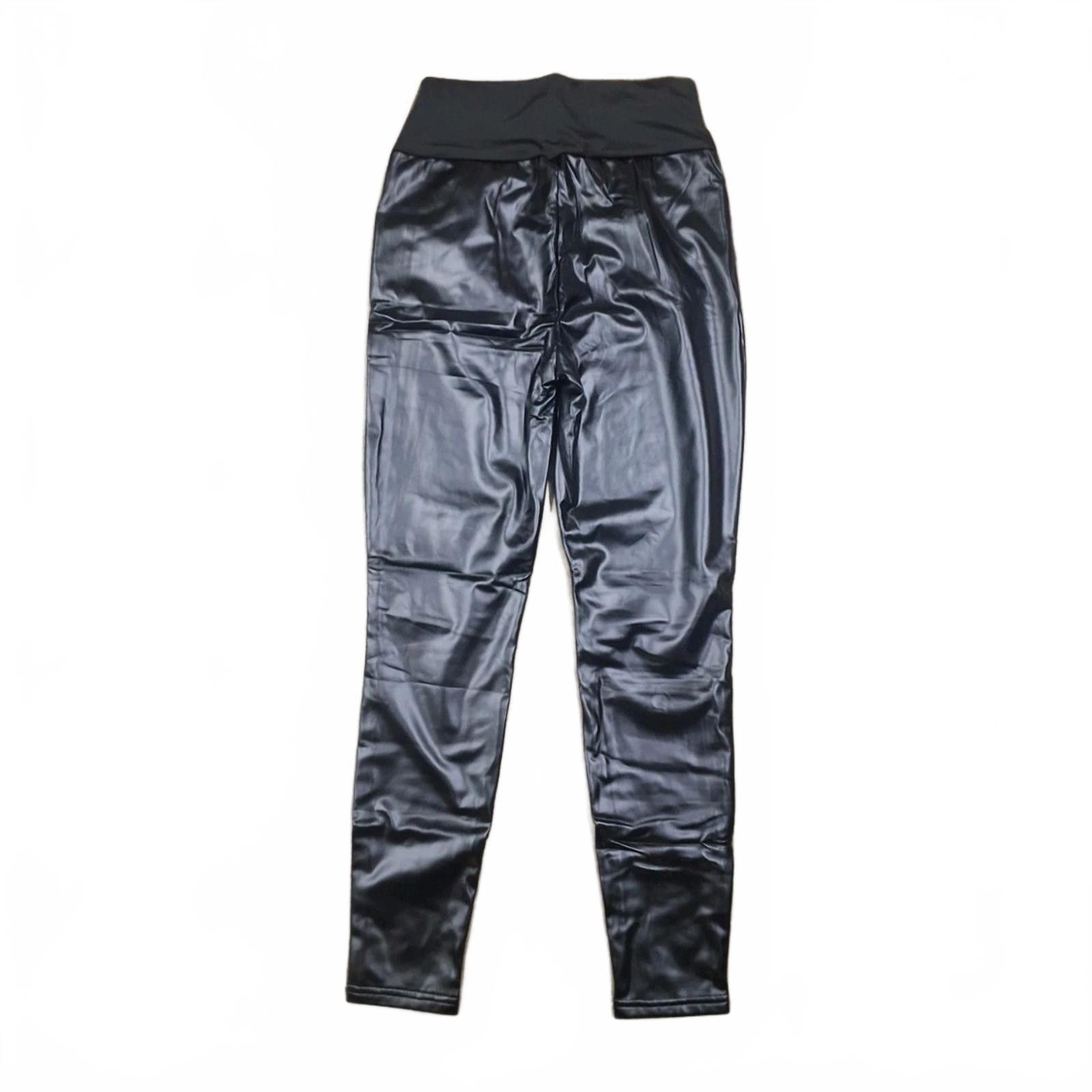 Fruit Of The Loom XS High Waisted Black Faux Leather Leggings Pants Size 26" / US 2 / IT 38 - 2 Thumbnail