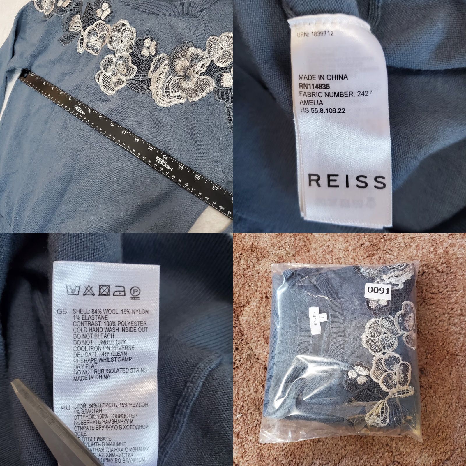Reiss Reiss Sweater Women S Blue Amelia Embroidered Floral Wool Blend Pullover Jumper Size S / US 4 / IT 40 - 8 Thumbnail