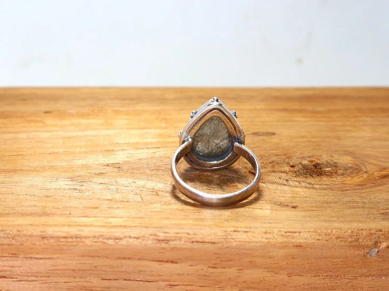 Handmade Handmade Rutile Quartz Sterling Silver Ring: Statement Ring Size ONE SIZE - 7 Thumbnail