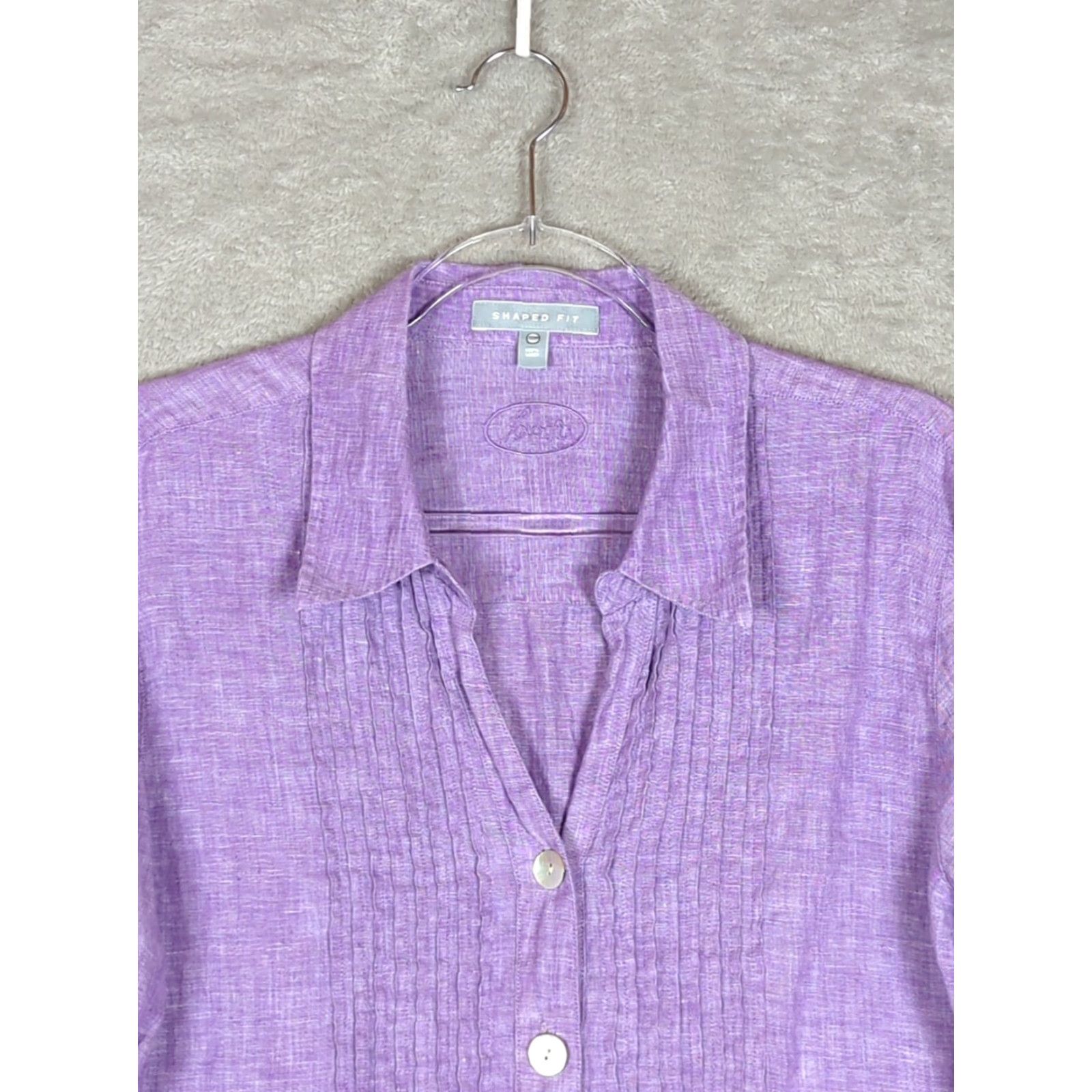 Vintage Foxcroft Linen Button Up Shirt Sz 16 Purple 3/4 Sleeve Beachy Pintuck Resort Cruise Casual Beachy Resort Size XXL / US 16-18 / IT 52-54 - 3 Thumbnail