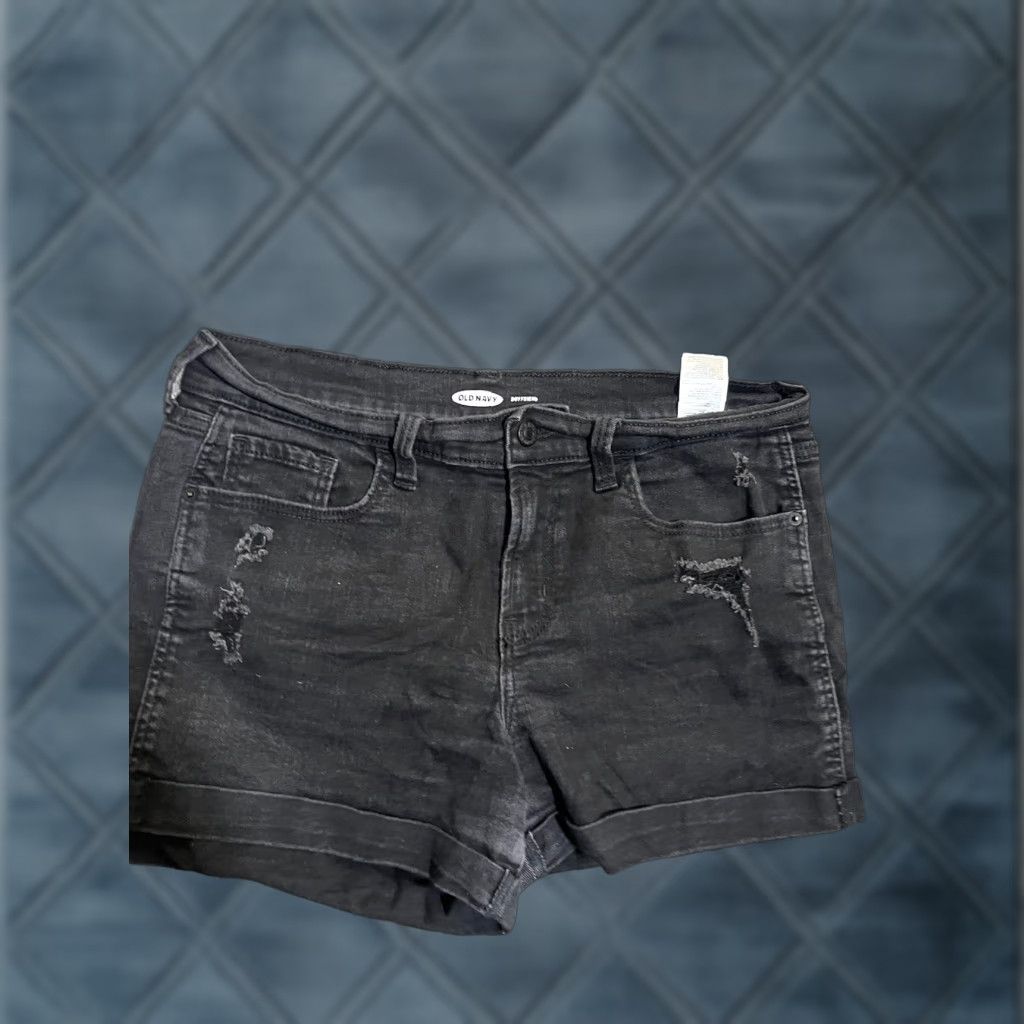 Old Navy Old Navy Black Denim Shorts Womens Size 10 Boyfriend Cuffed Hem Stretch 5-Pocket Size 32" / US 10 / IT 46 - 1 Thumbnail
