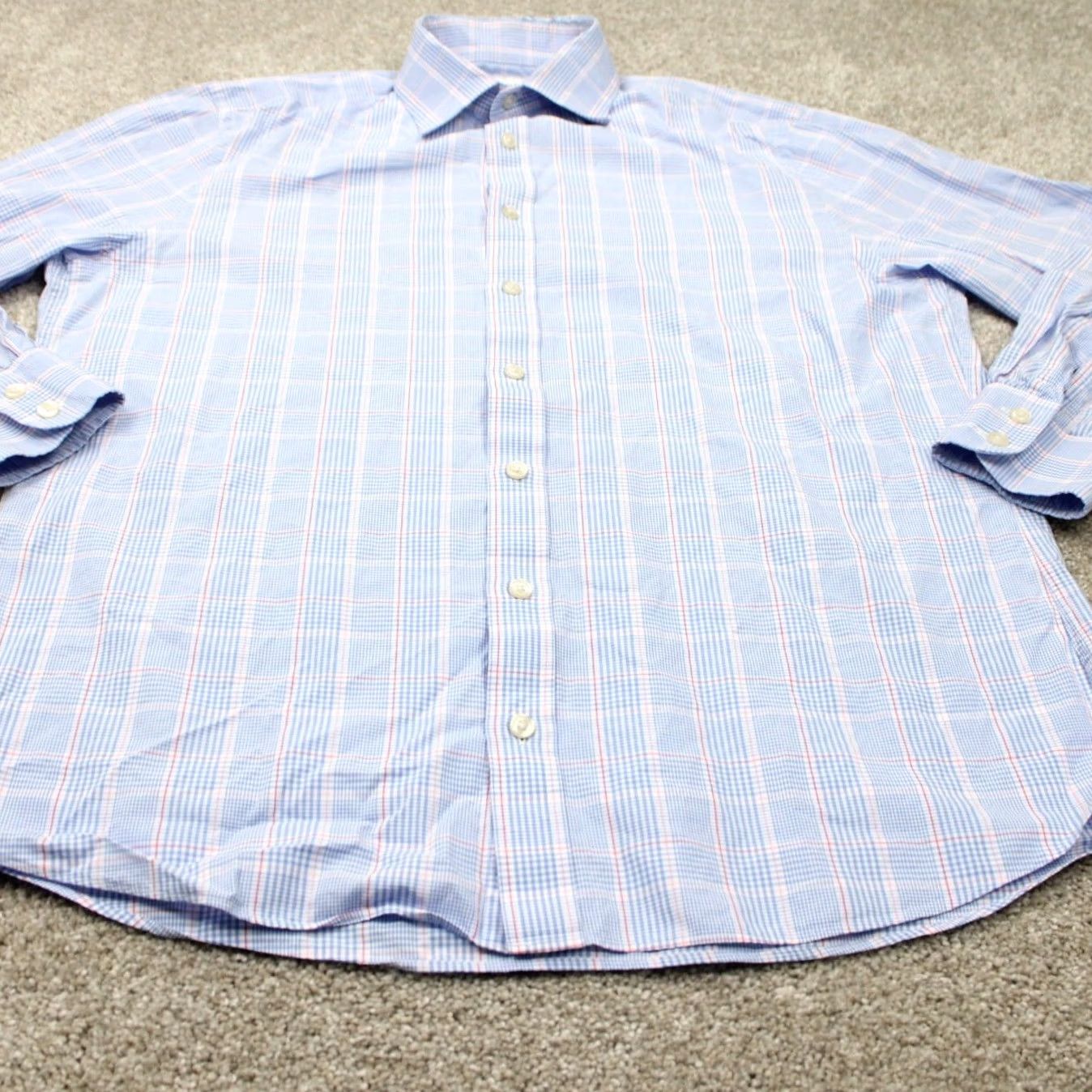 Charles Tyrwhitt Charles Tyrwhitt Shirt Mens 16 1/2 33 Slim Fit Long Sleeve Blue Pink Check Button-Down Dress Shirt Size US XL / EU 56 / 4 - 3 Thumbnail