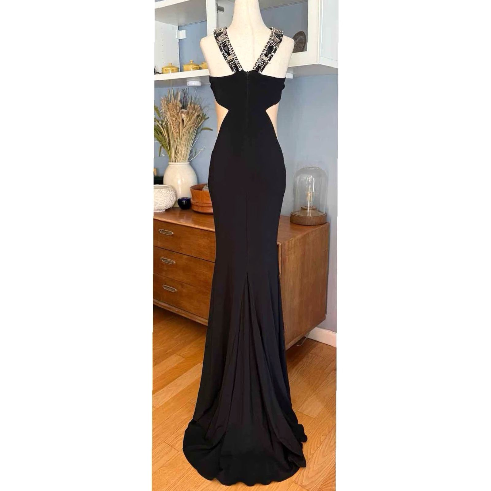 Vintage Sherri Hill Maxi Dress Black Beaded Neck Collar Gown 0 Sud Prom Women's Vintage Style Size XS / US 0-2 / IT 36-38 - 5 Thumbnail
