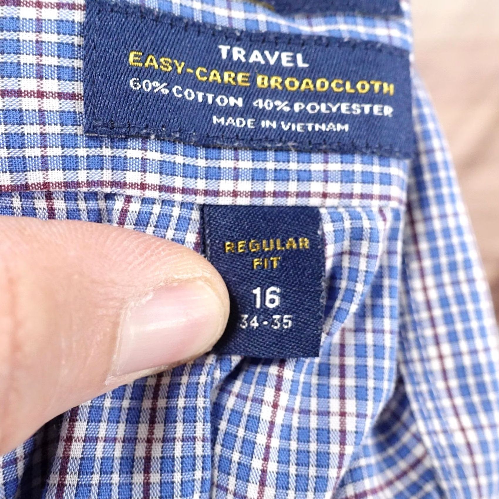Stafford Stafford Dress Shirt Mens 16 34/35 Regular Fit Blue Check Easy Care Travel Size 42R - 7 Thumbnail
