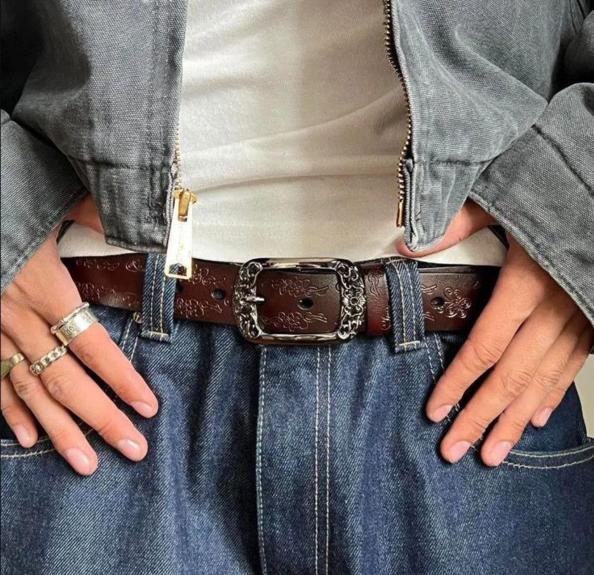 Cowboy Equipment × Vintage vintage style brown american western floral design belt Size ONE SIZE - 1 Thumbnail