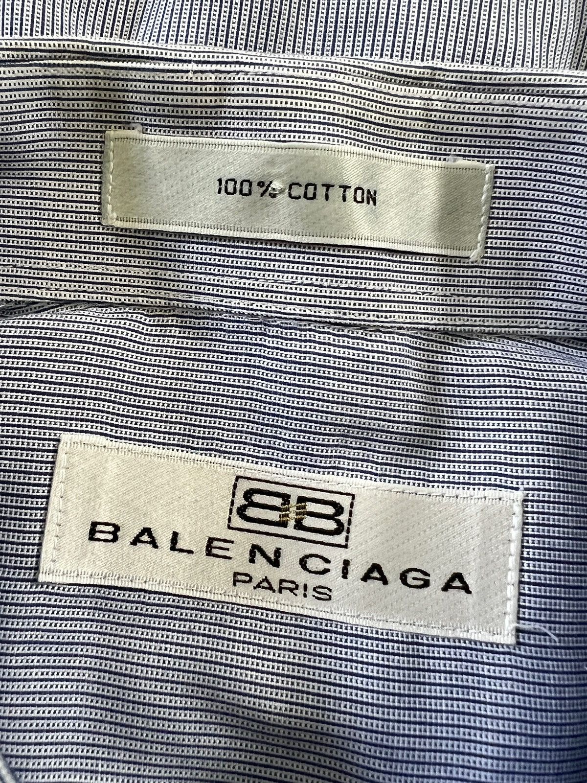 Balenciaga × Vintage Vintage Balenciaga Classic Logo Blue Stripes Button Up Shirt Size US L / EU 52-54 / 3 - 9 Thumbnail