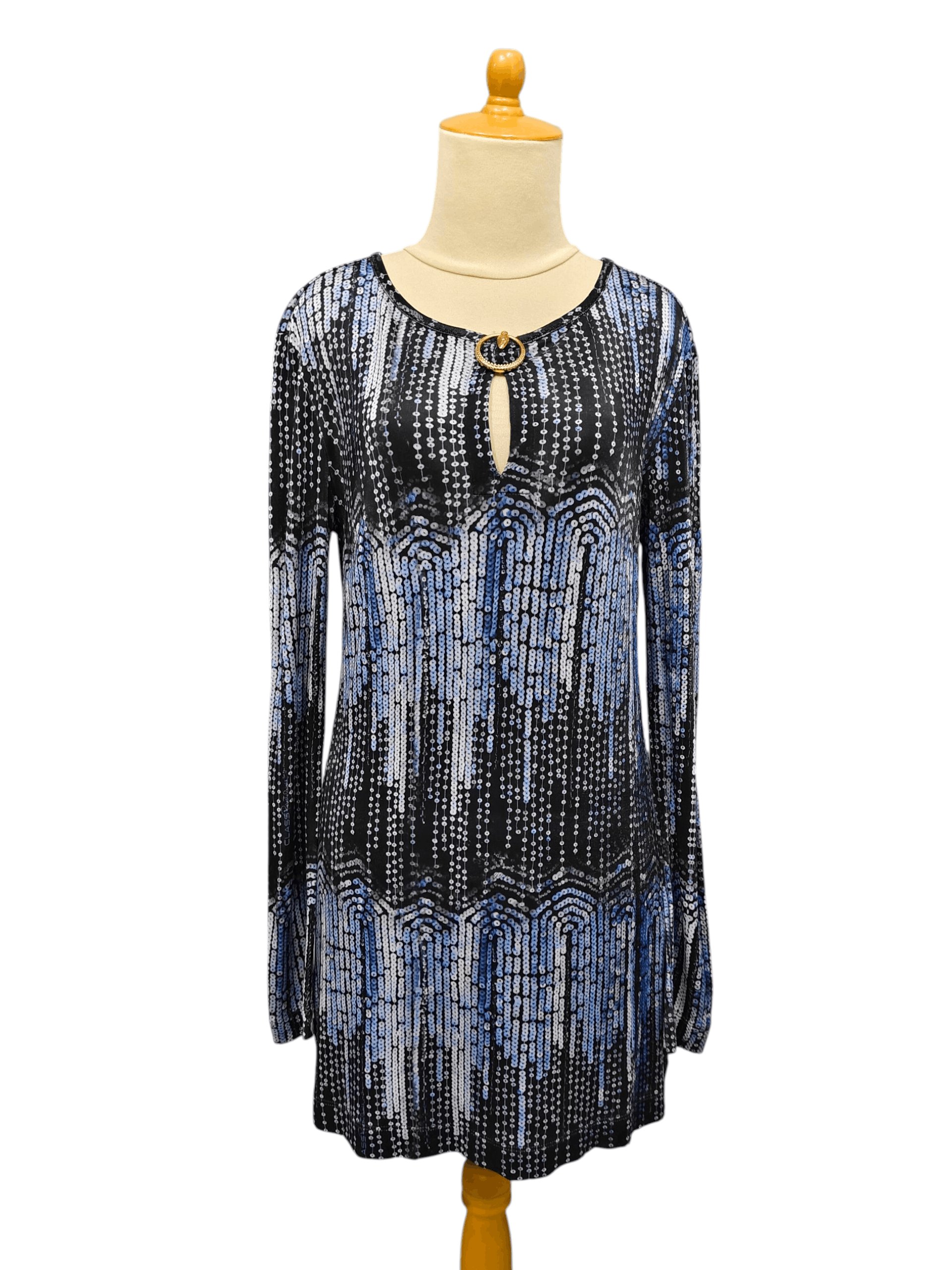 00s Cavalli Class- Abstract Chain Sequin Print Keyhole Tunic