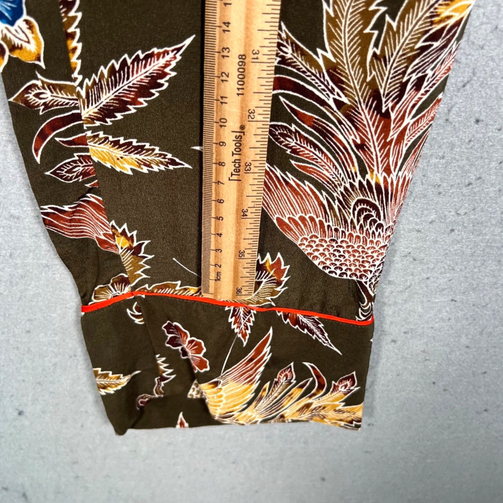 Sandro Sandro Paris Womens Silk Trousers Pants 2 Floral Bird Print Brown Inseam 30" High Rise Ankle Tapered Front Flat Front Mens Womens? Size 26" / US 2 / IT 38 - 7 Thumbnail