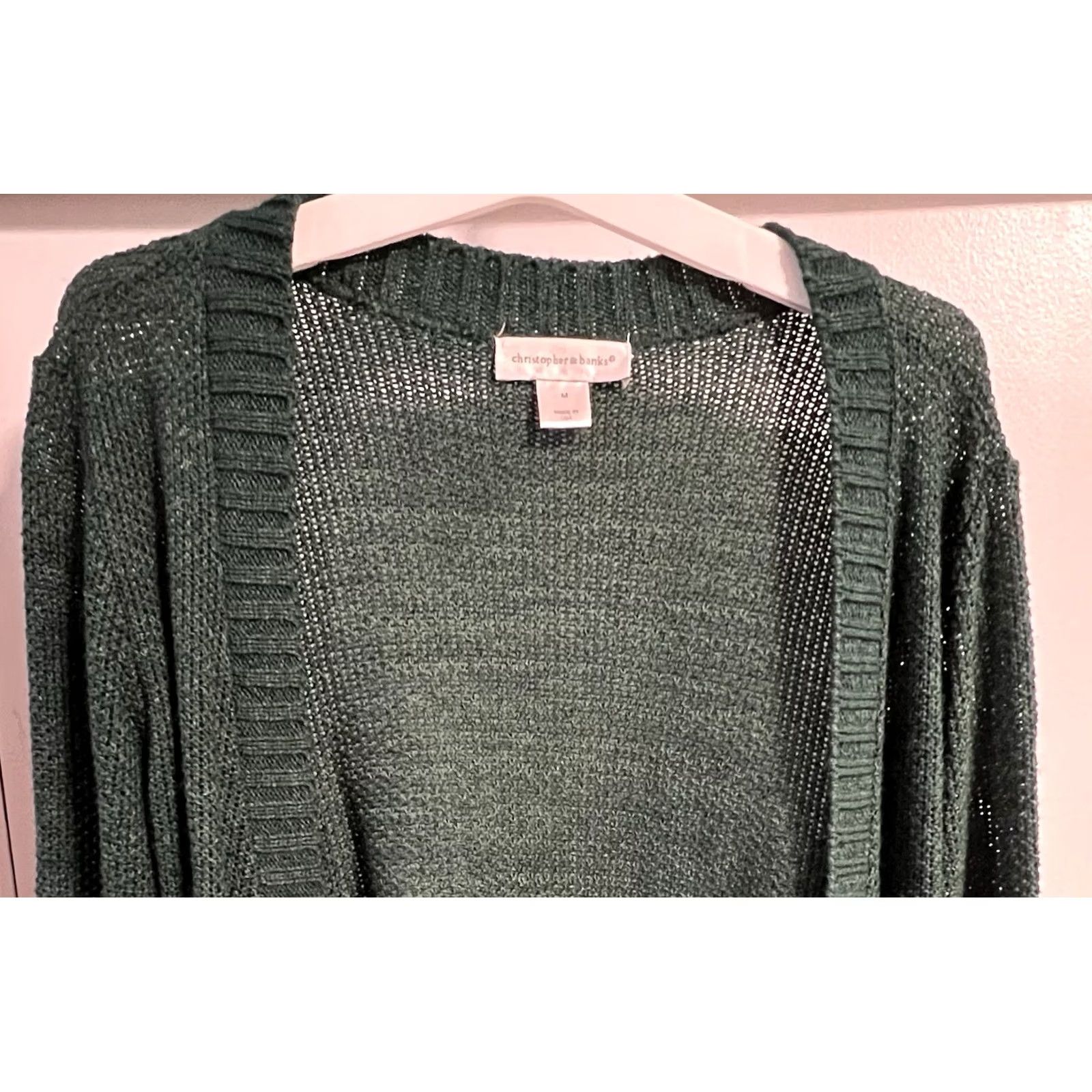 Vintage Christopher & Banks Open Knit Cardigan Women's M Green Sweater Cardigan Knit Open-Knit V-Neck Casual Womens Size M / US 6-8 / IT 42-44 - 2 Thumbnail
