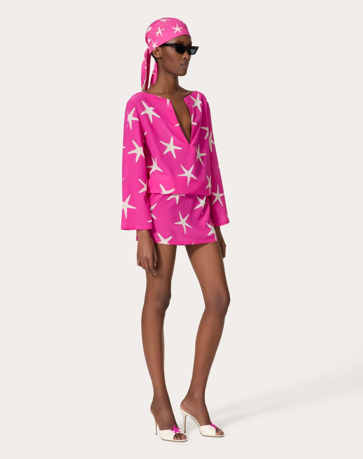 Valentino o1s1wg110525 Starfish Crepe De Chine Short Dress in Pink Size L / US 10 / IT 46 - 3 Thumbnail