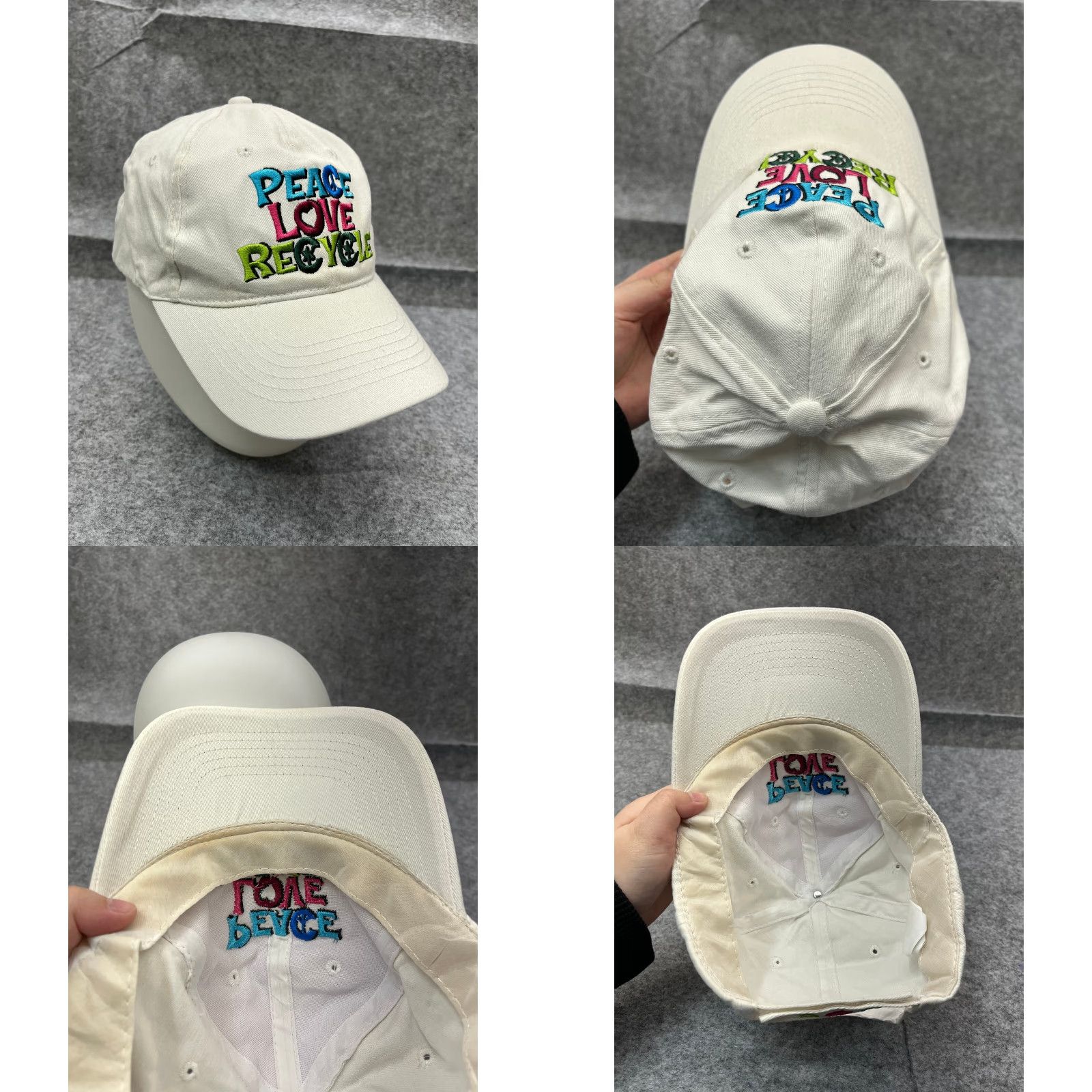 Vintage Peace Love Recycle Hat Cap Strap Back White One Size Adult 100% Cotton Size ONE SIZE - 8 Thumbnail
