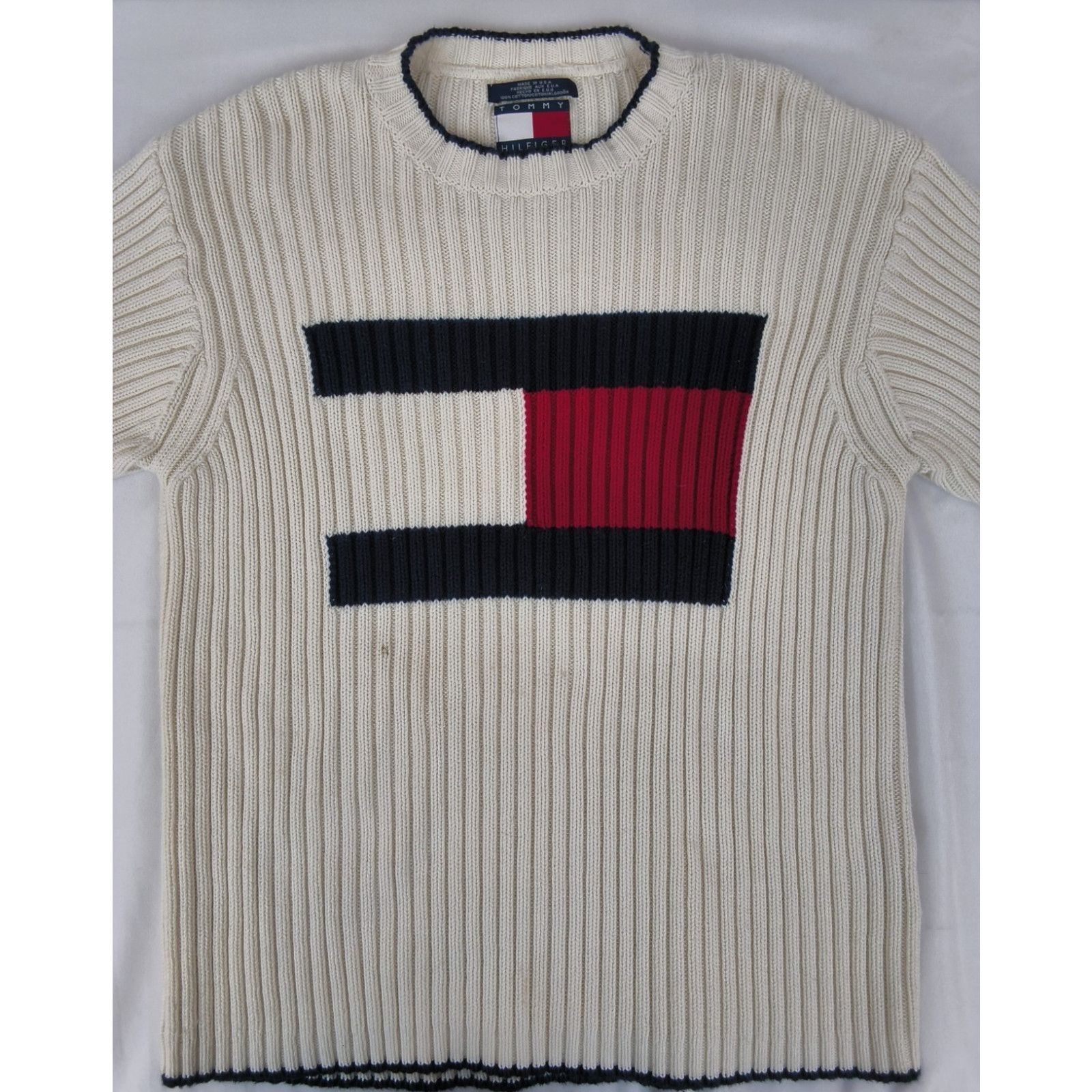 Tommy Hilfiger Tommy Hilfiger Sweater Men's L White Flag Logo 90's Cotton Size US L / EU 52-54 / 3 - 4 Thumbnail