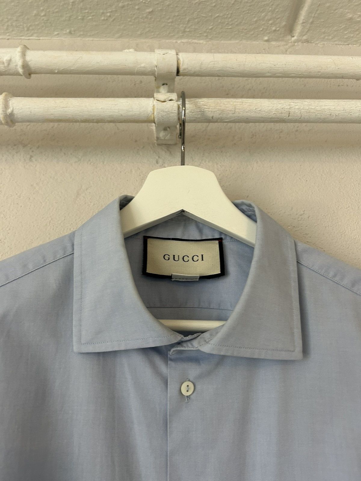 Gucci Gucci Light Blue Cotton Shirt with Embroidered “GG” Crest Size US L / EU 52-54 / 3 - 5 Thumbnail