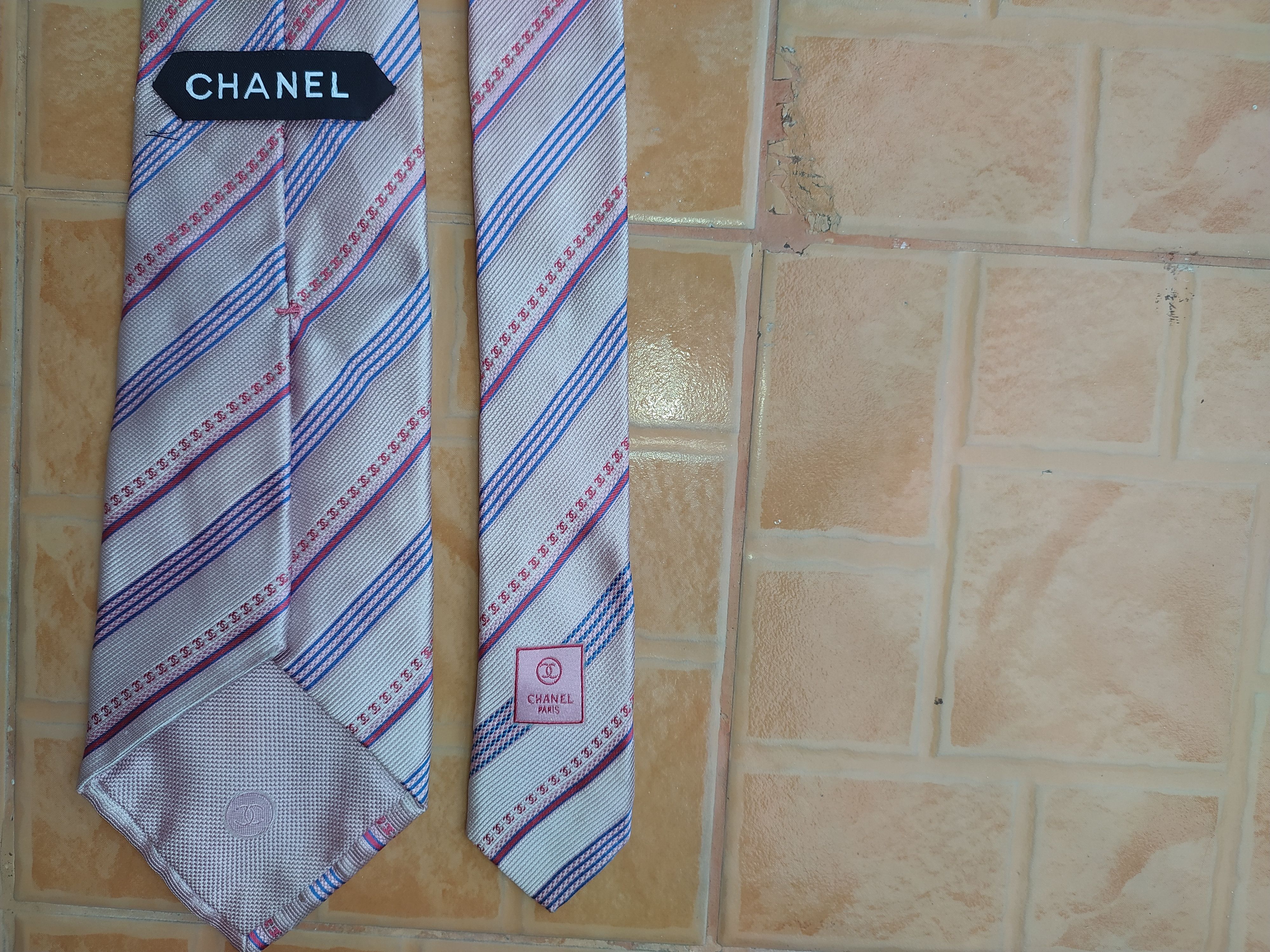 Champion CHANEL NECK TIE STRIPED LOGO TIE Size ONE SIZE - 3 Thumbnail