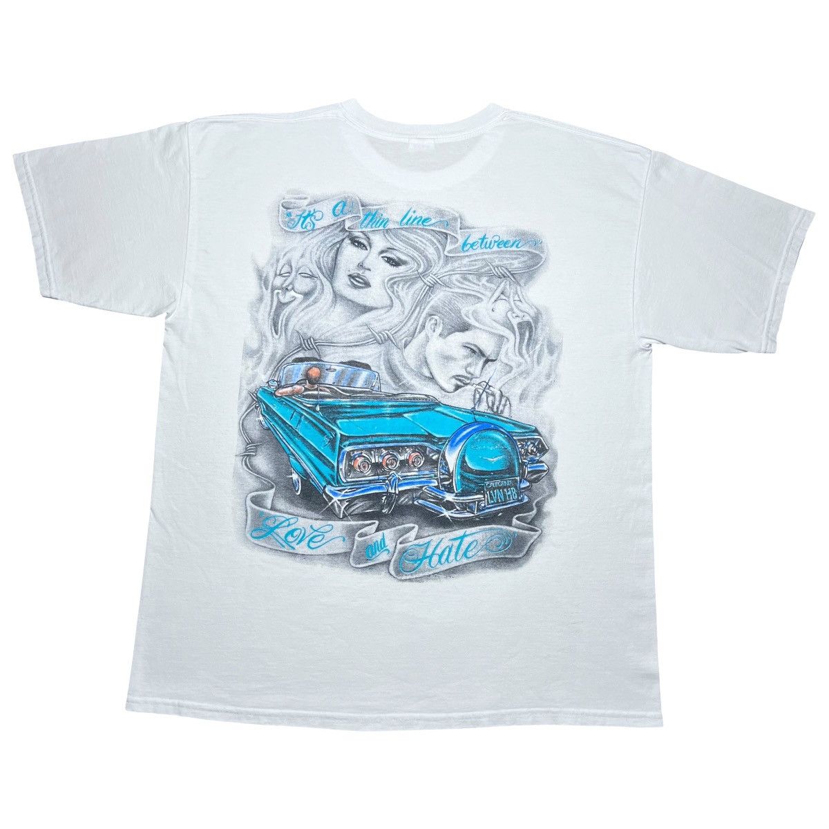 Other 90s Lowrider Thin Line Between Love And Hate Chicano T-Shirt Size US XL / EU 56 / 4 - 1 Thumbnail