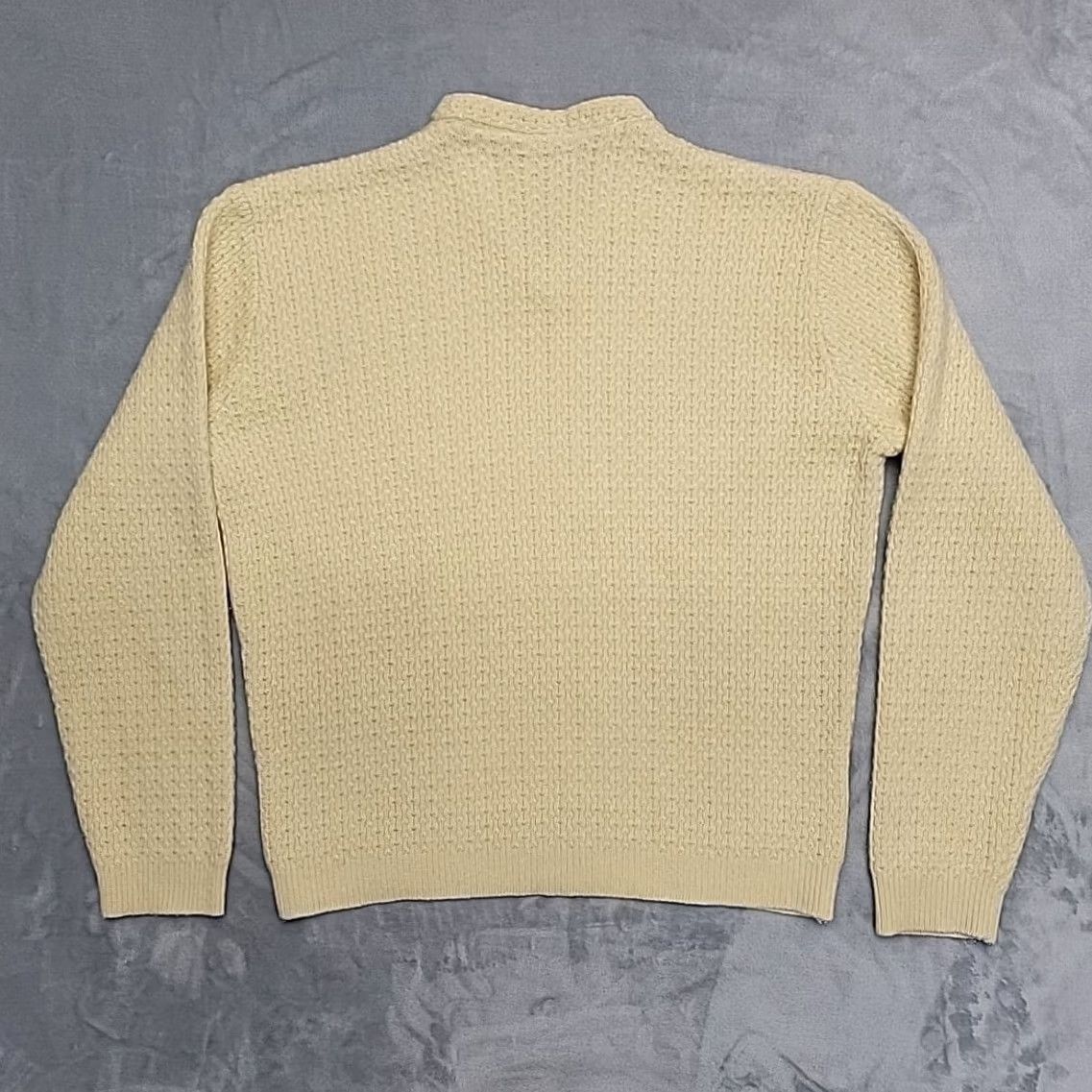 Vintage VTG Hand knit Sweater Mens L Pale Yellow Textured Fisherman Ellen Stubblefield Size US L / EU 52-54 / 3 - 7 Thumbnail