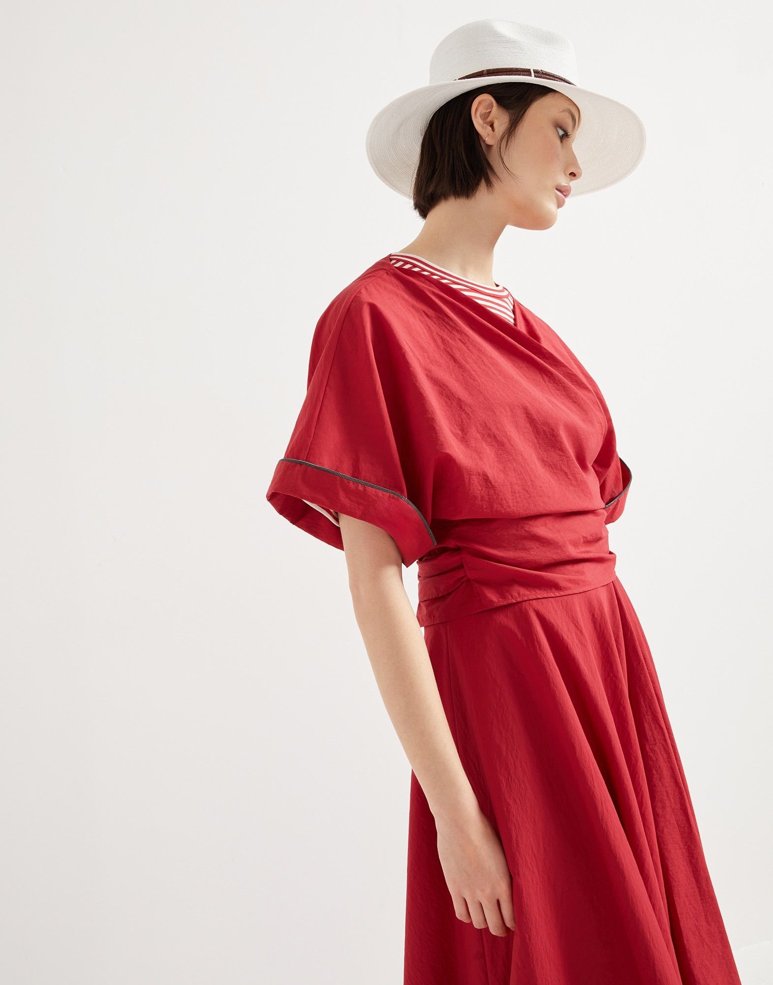 Brunello Cucinelli o1la1rc1a0326 Kimono-Style Top in Red Size L / US 10 / IT 46 - 4 Thumbnail