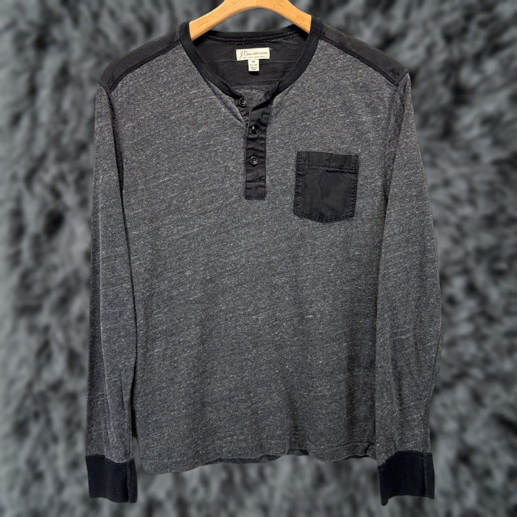J.Crew Men’s J. Crew Knit Goods Henley Short Sz Medium Slim Fit Grey Black Size US 31 - 1 Thumbnail