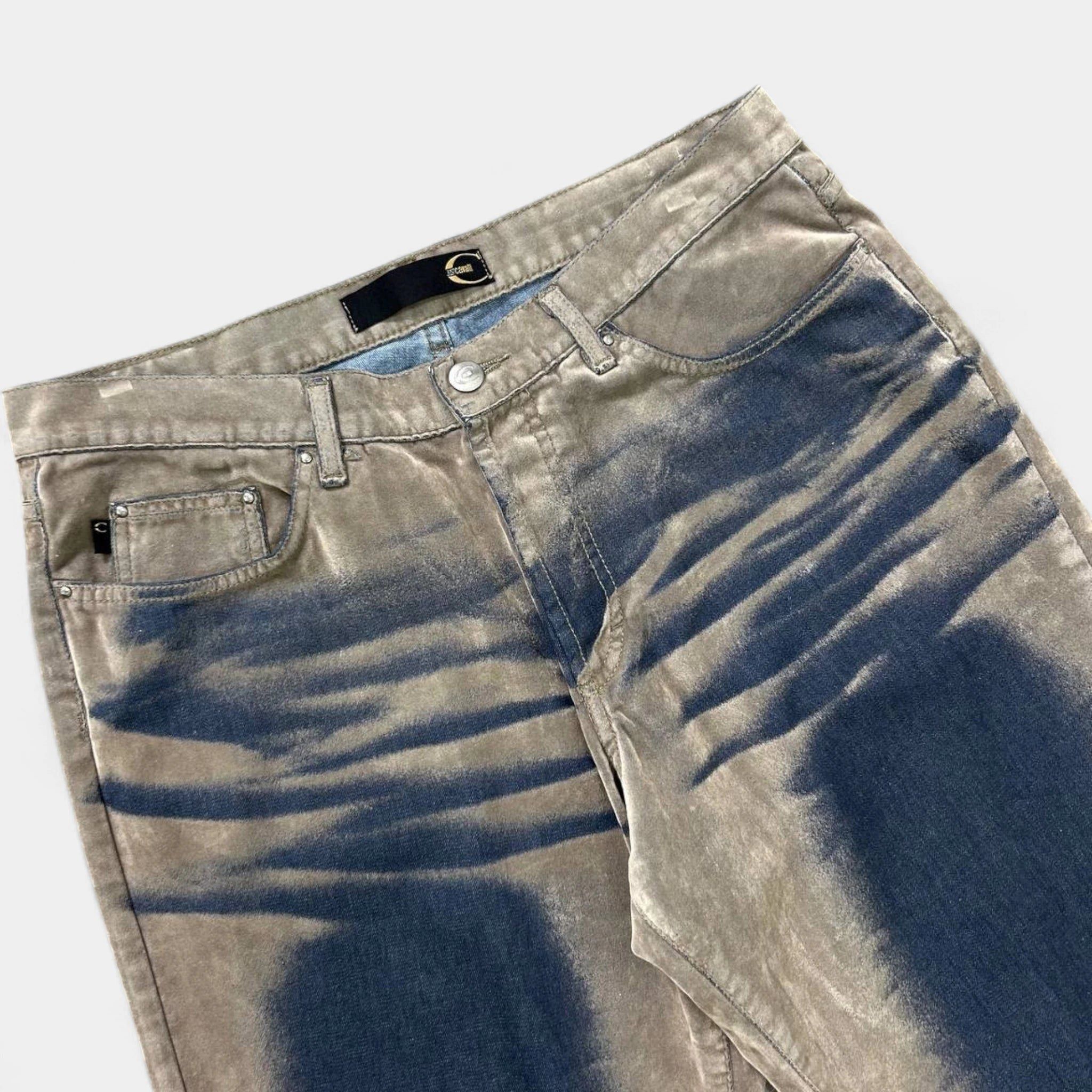 Just Cavalli Just Cavalli Suede Beige and Blue Straight Leg Pants Size US 35 - 2 Thumbnail