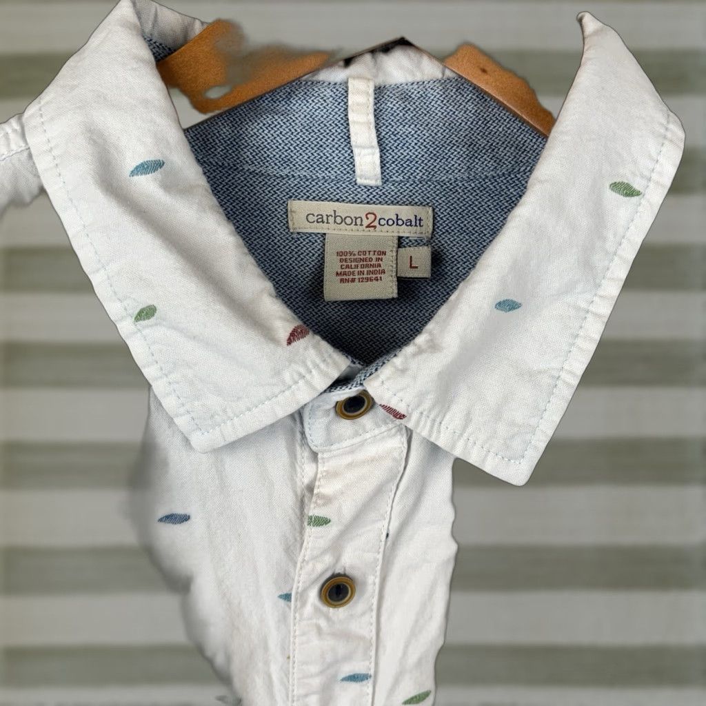 Carbon Carbon 2 Cobalt Shirt Mens Large White Geometric Button Up Short Sleeve Size US L / EU 52-54 / 3 - 1 Thumbnail