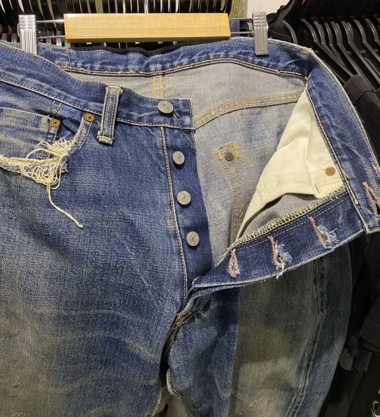 Denime × Vintage × Warehouse Vintage 90s Denime japan Jeans leather patches distressed Size US 31 - 7 Thumbnail