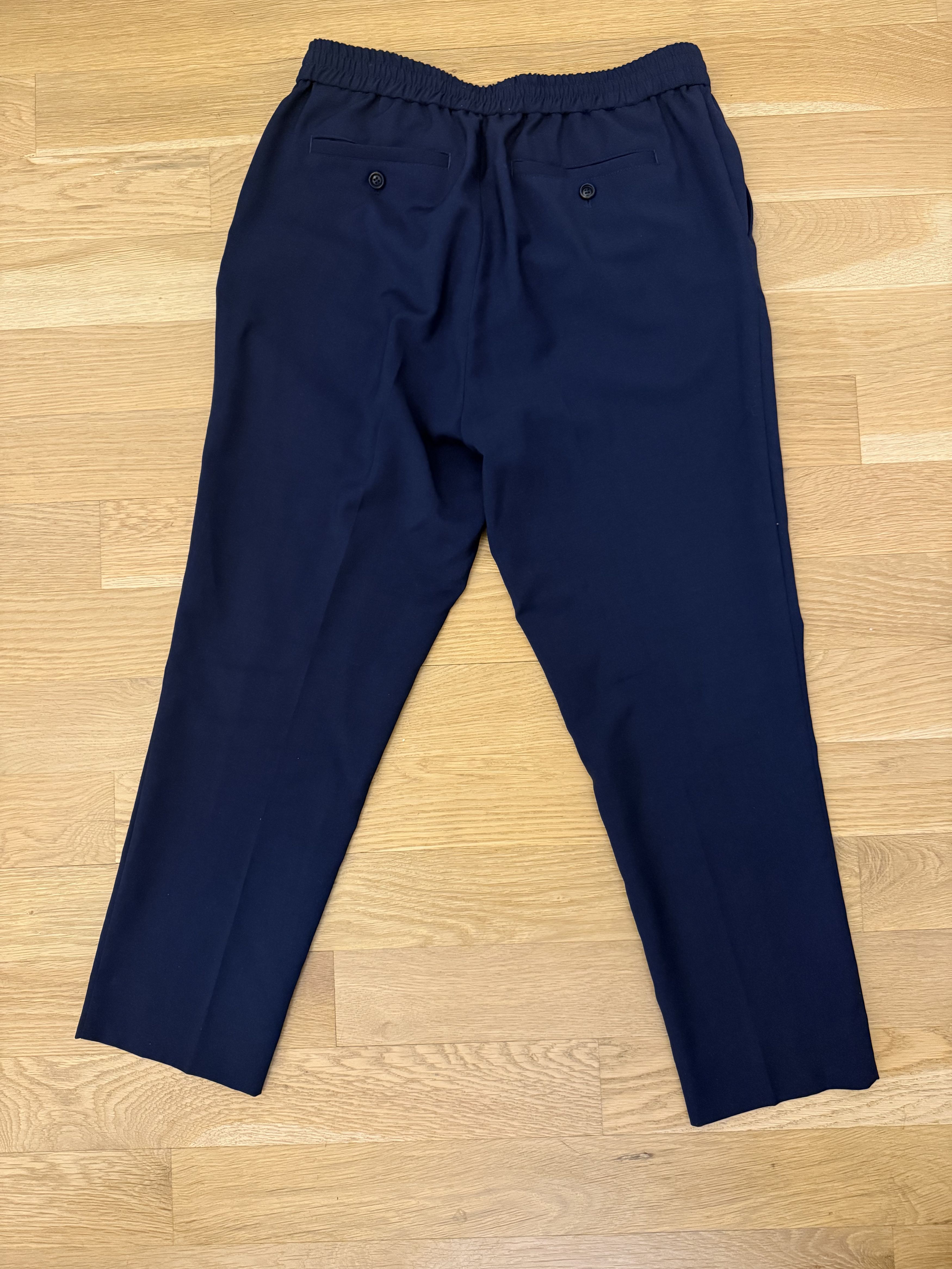 AMI AMI Paris Navy Virgin Wool Elastic Waist Cropped Trousers Size US 29 - 2 Thumbnail