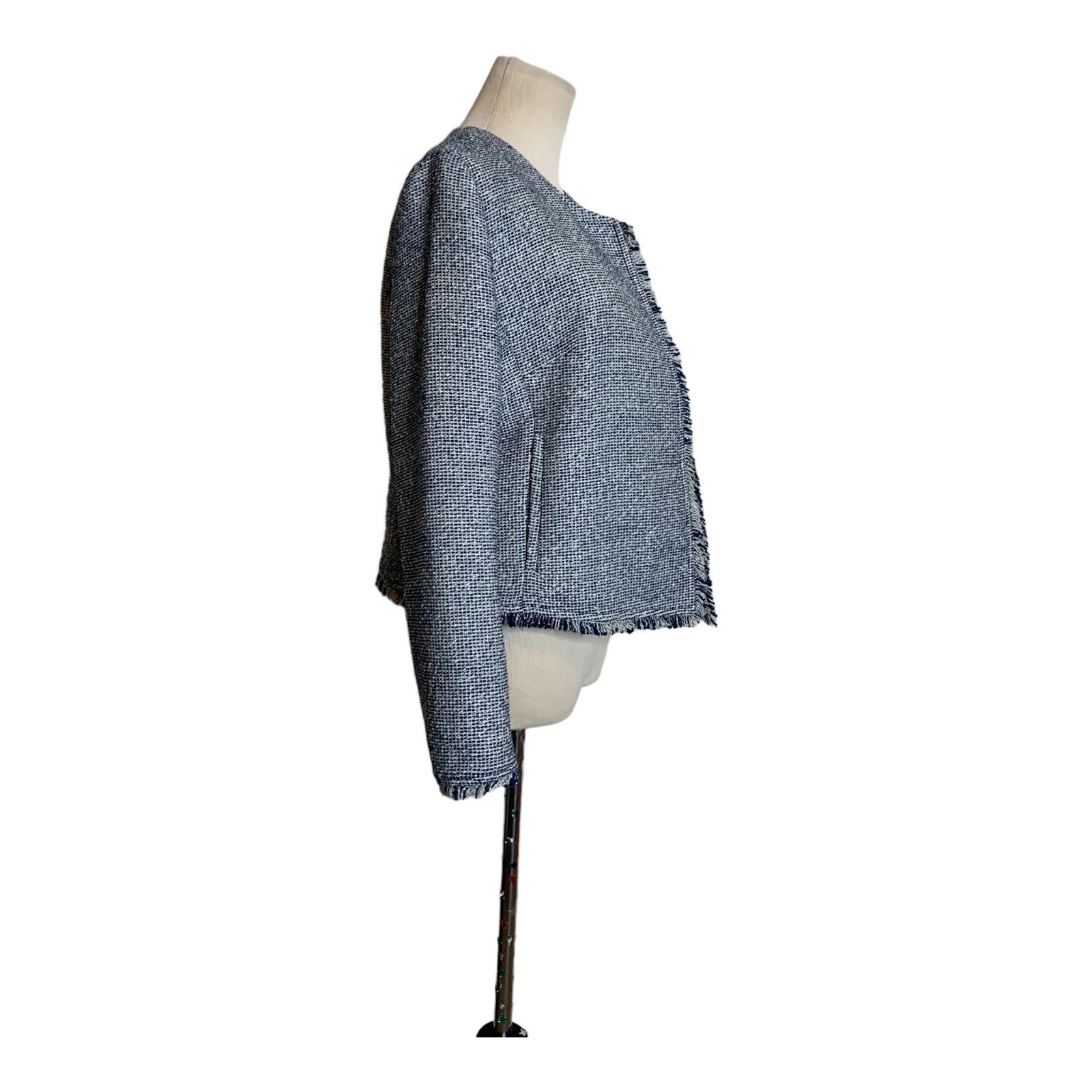 Banana Republic Banana Republic blue tweed fringe trims open lined blazer 6 Size M / US 6-8 / IT 42-44 - 2 Thumbnail
