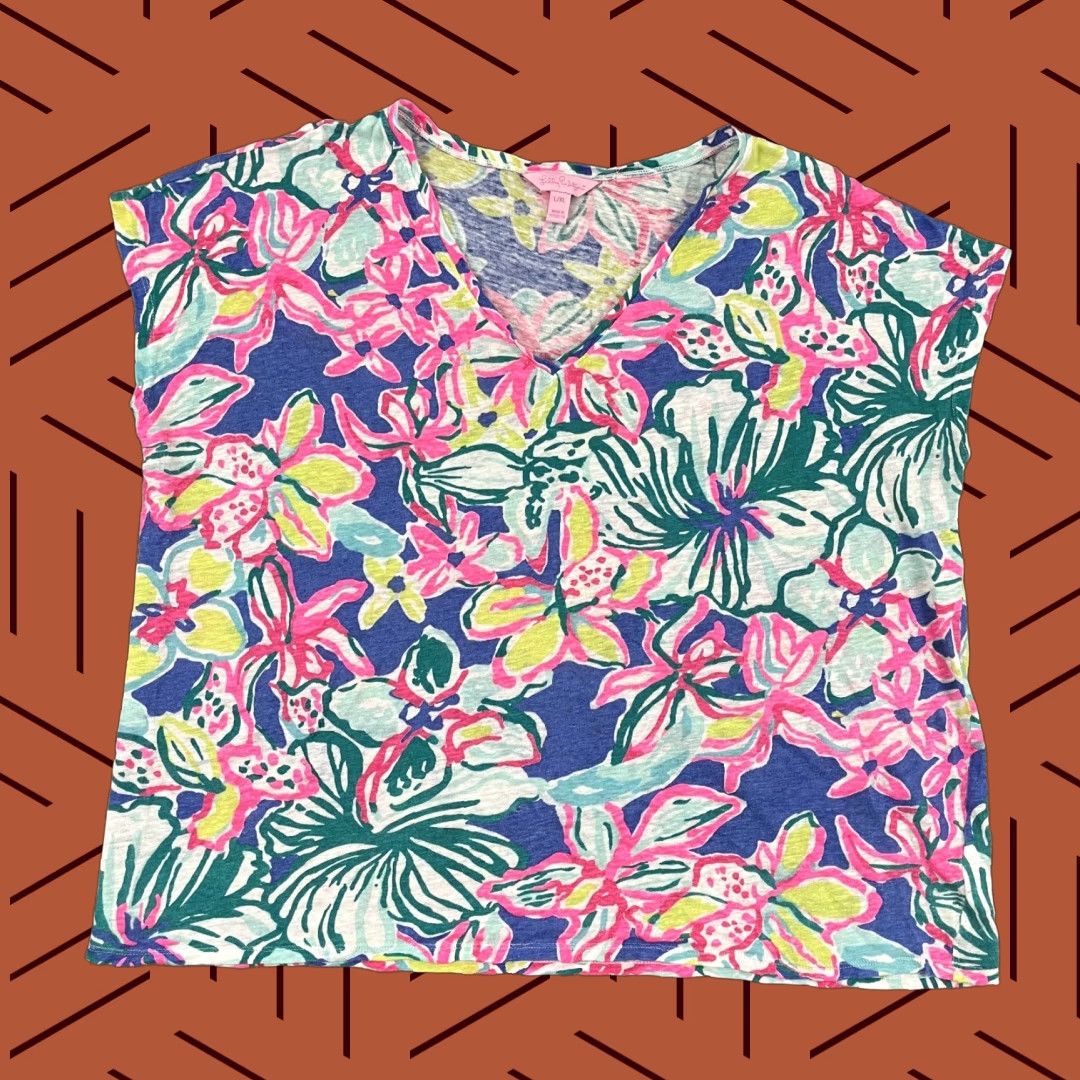 Lilly Pulitzer VINTAGE Lilly Pulitzer Blouse Women L/XL Floral Linen Casual Summer Beach Size L / US 10 / IT 46 - 1 Thumbnail