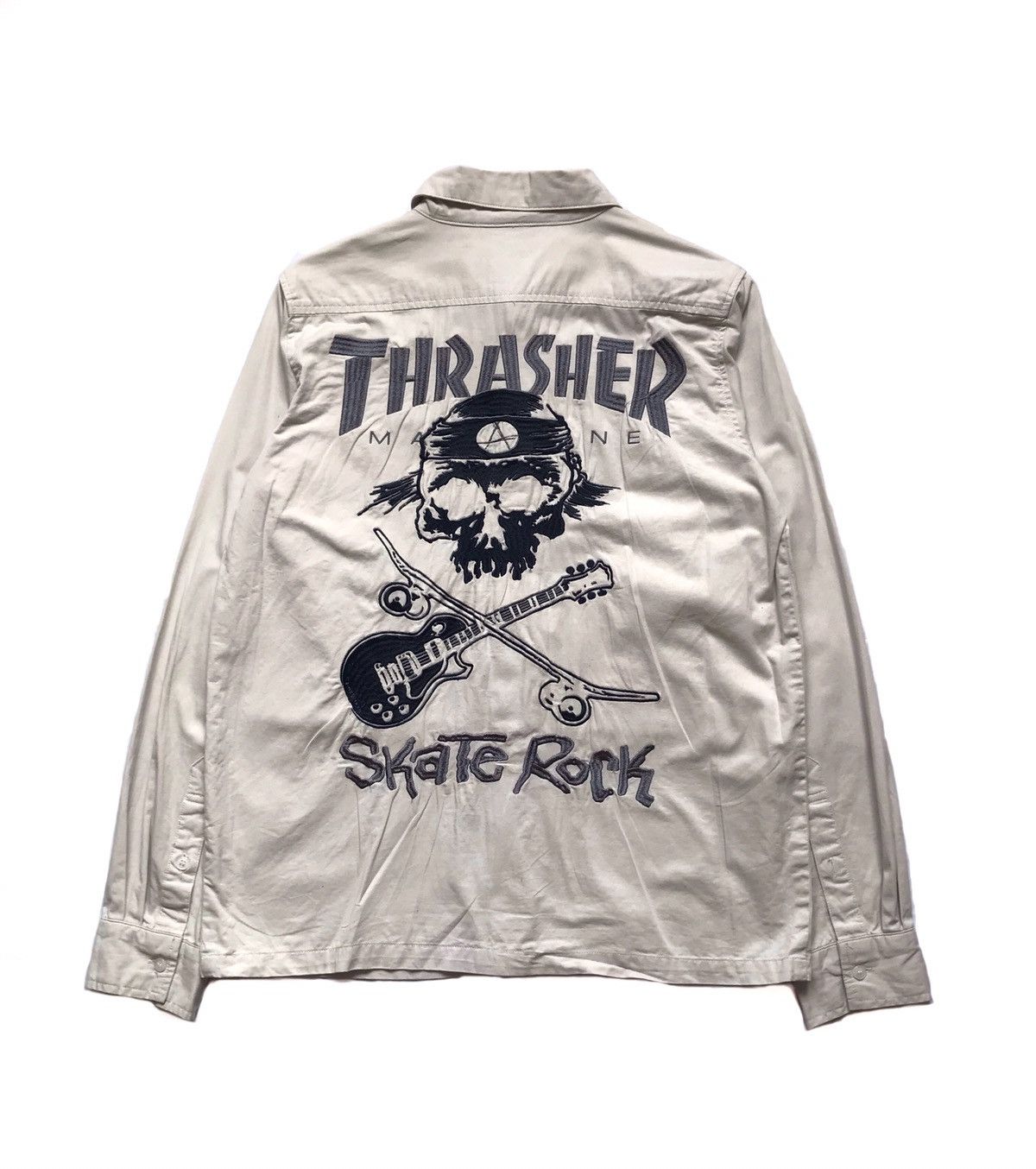 image of Thrasher Magazine Skate Rock Lomg Sleeve Button Up in Silver, Men's (Size Medium)