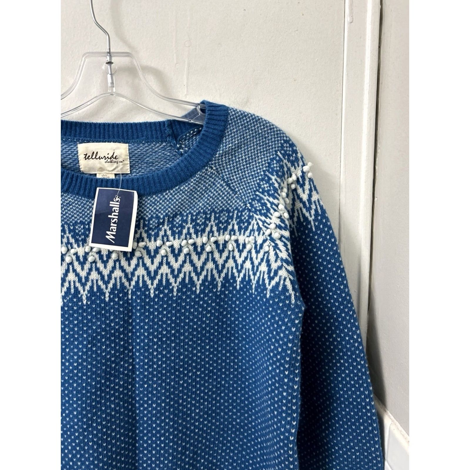 CO Telluride Clothing Co. Sweater Womens Large Blue Fair Isle Crew Neck Raglan Sleeve NWT Pullover Holiday Vintage-influenced Style Christmas Size L / US 10 / IT 46 - 4 Thumbnail