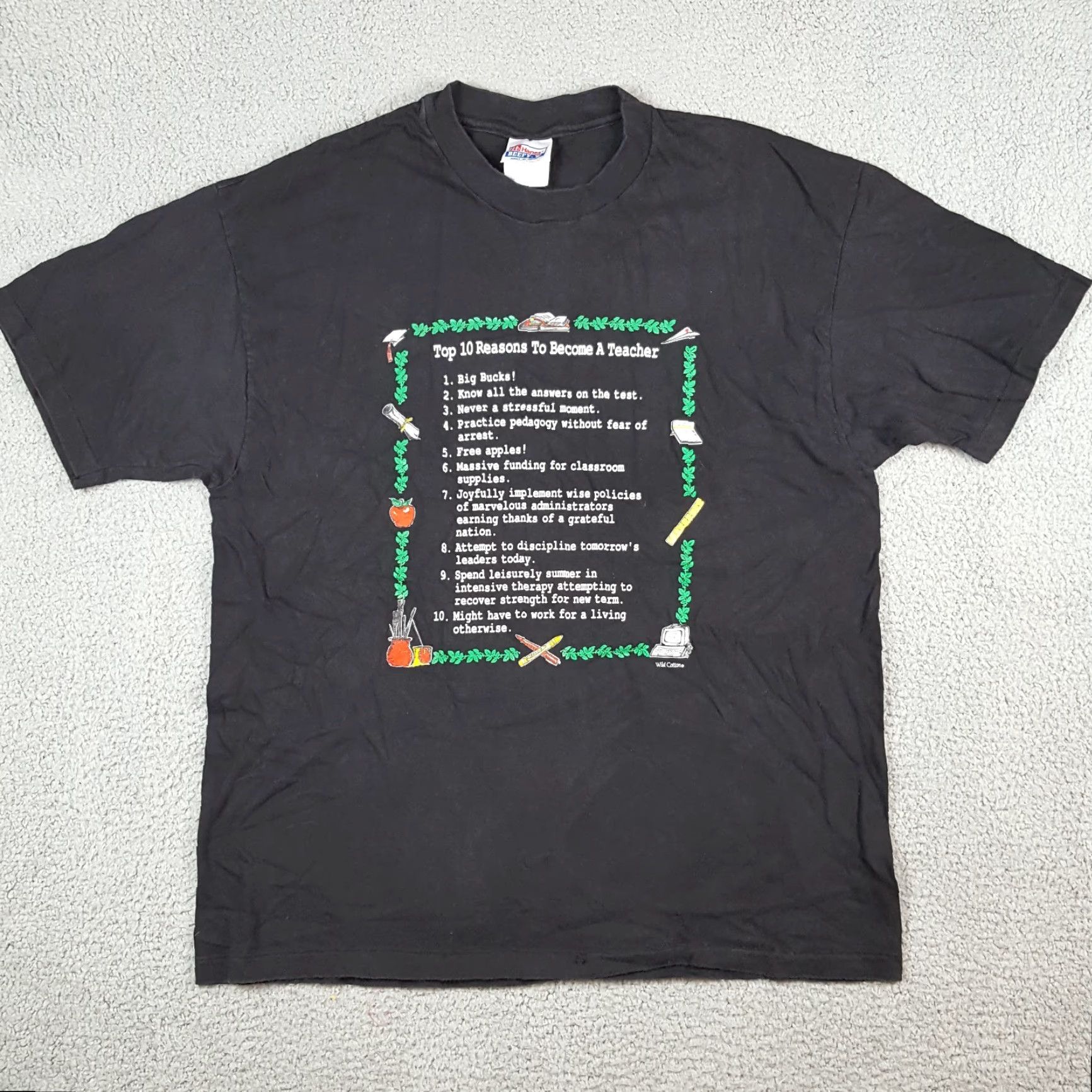 Hanes VINTAGE Hanes T-Shirt Mens 90s College Funny School Teacher Reasons Black XL Size US XL / EU 56 / 4 - 2 Thumbnail