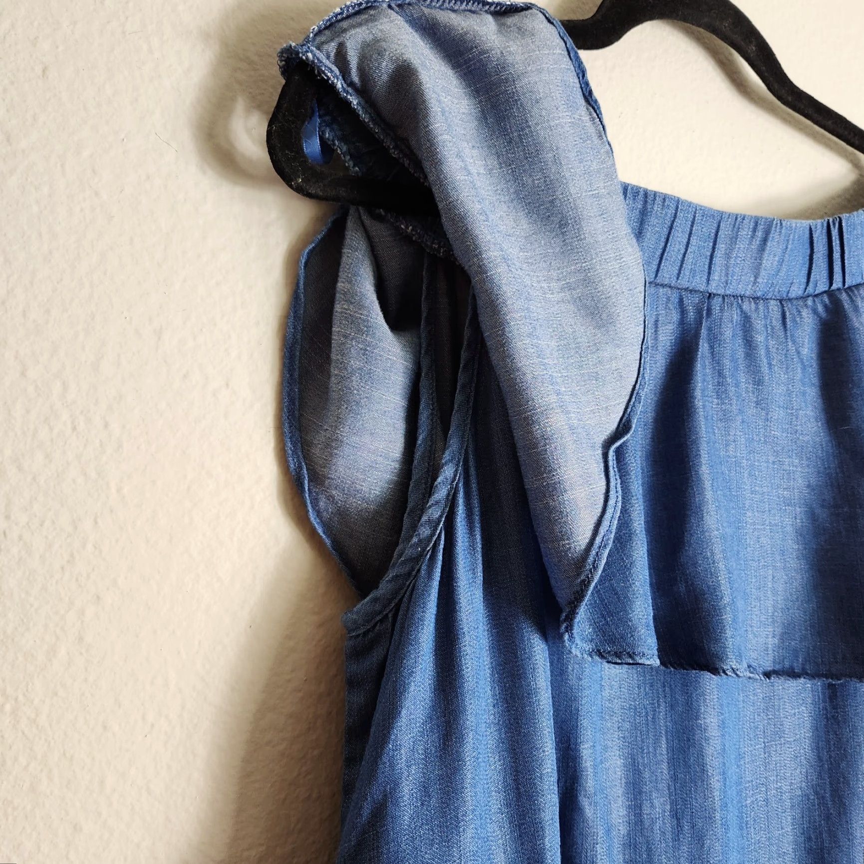 Vintage Easel Mini Dress Women Blue Chambray Off Shoulder Layered Short Sleeve Size S Size S / US 4 / IT 40 - 4 Thumbnail
