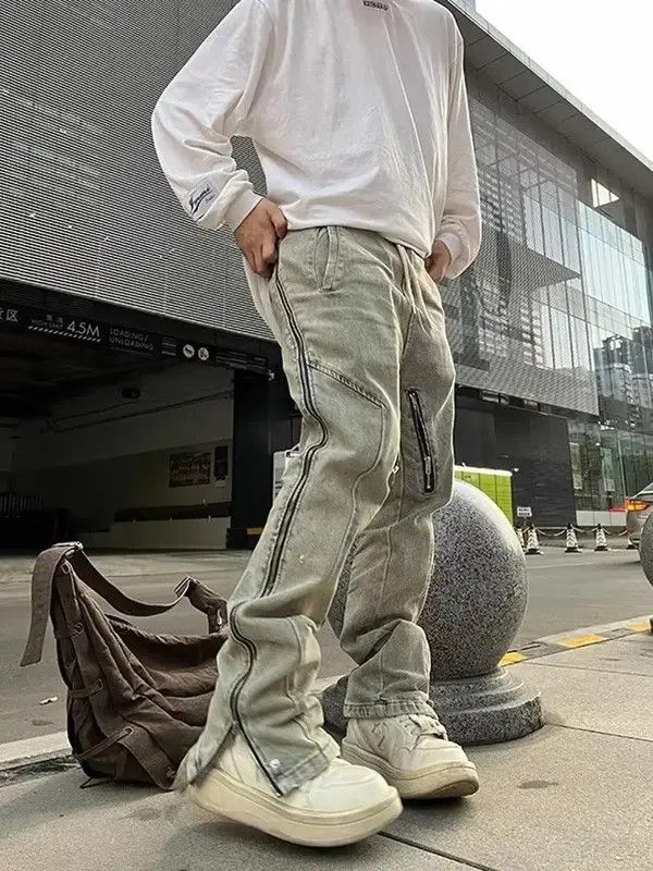 Japanese Brand VIBE Distressed Washing Zip Up Micro Flare Jeans Size US 30 / EU 46 - 7 Thumbnail