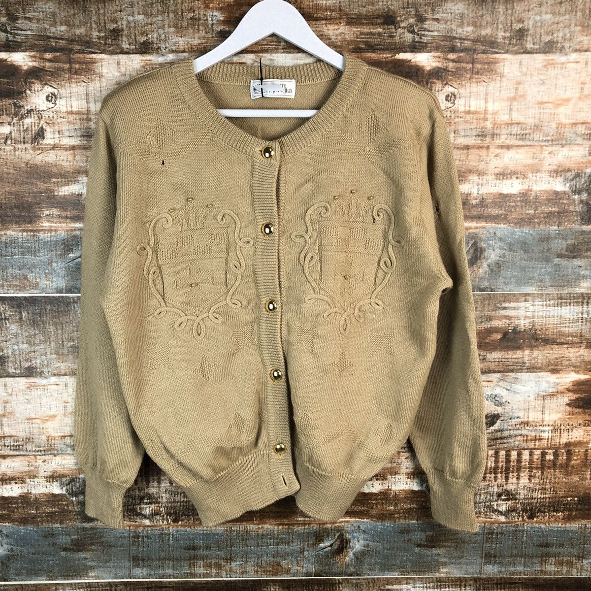 Japanese Brand White Itariyard Brown Patterned Cardigans #A1697 Size US S / EU 44-46 / 1 - 3 Thumbnail