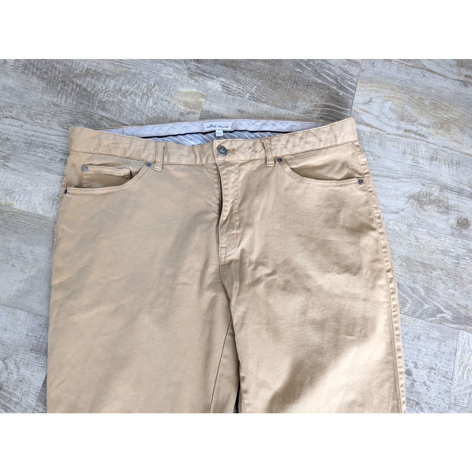 Peter Millar Peter Millar Ultimate Sateen 5 Pocket Chino Pants Mens 38x33 Beige Preppy Logo Business Casual Chino Pants Mens Beige 5-Pocket 38 Inseam 33 Size US 38 / EU 54 - 3 Thumbnail
