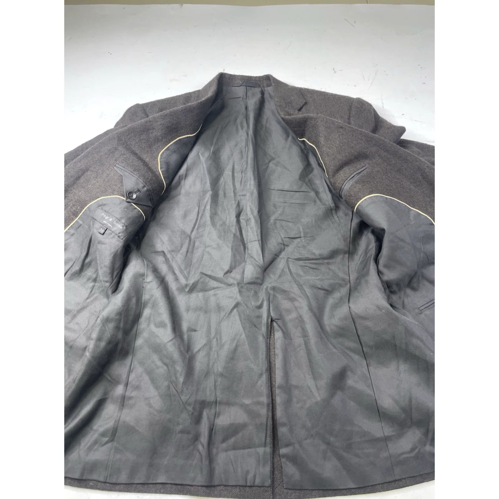 Rag & Bone Rag & Bone Blazer Mens 38 Brown Wool Herringbone Notch Lapel One-Button Single-Breasted Jacket Coat Regular Fit Size 38R - 3 Thumbnail