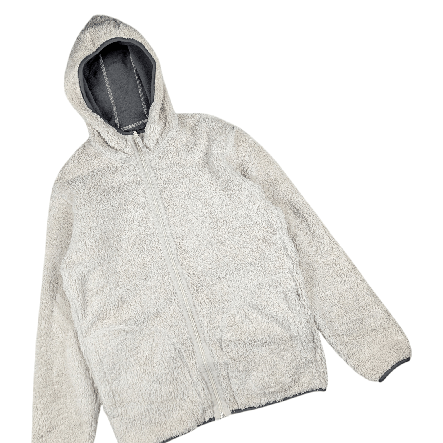 Japanese Brand Y2k UNIQLO Zipper Up Reversible Grey Beige Fleece Hoodie Size US M / EU 48-50 / 2 - 13 Thumbnail