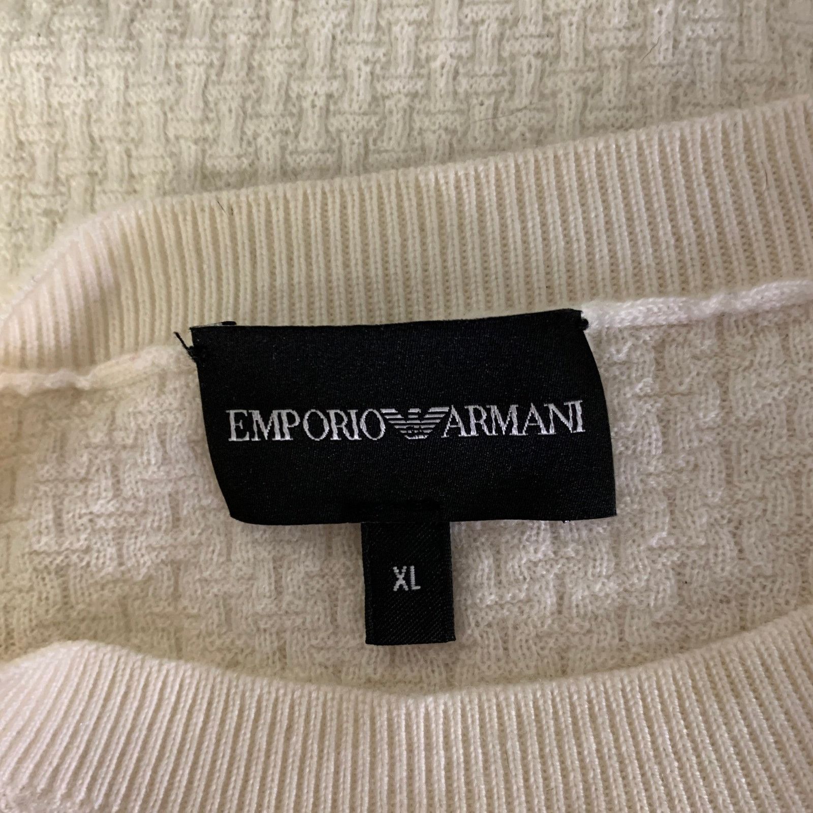 Emporio Armani EMPORIO ARMANI Size XL Cream Waffle Knit Crew-Neck Pullover Size US XL / EU 56 / 4 - 5 Thumbnail